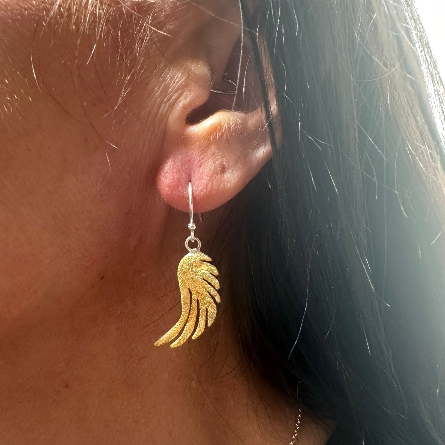Large silver and Gold Plated angelwing Hook Earrings