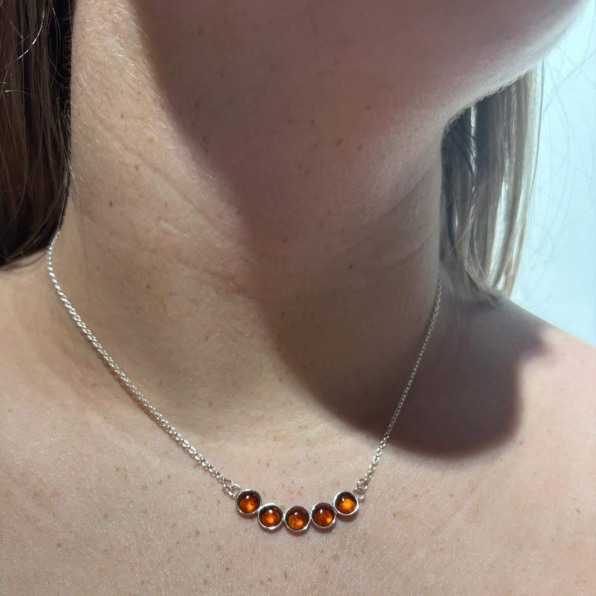 Three Amber cabochon Necklace