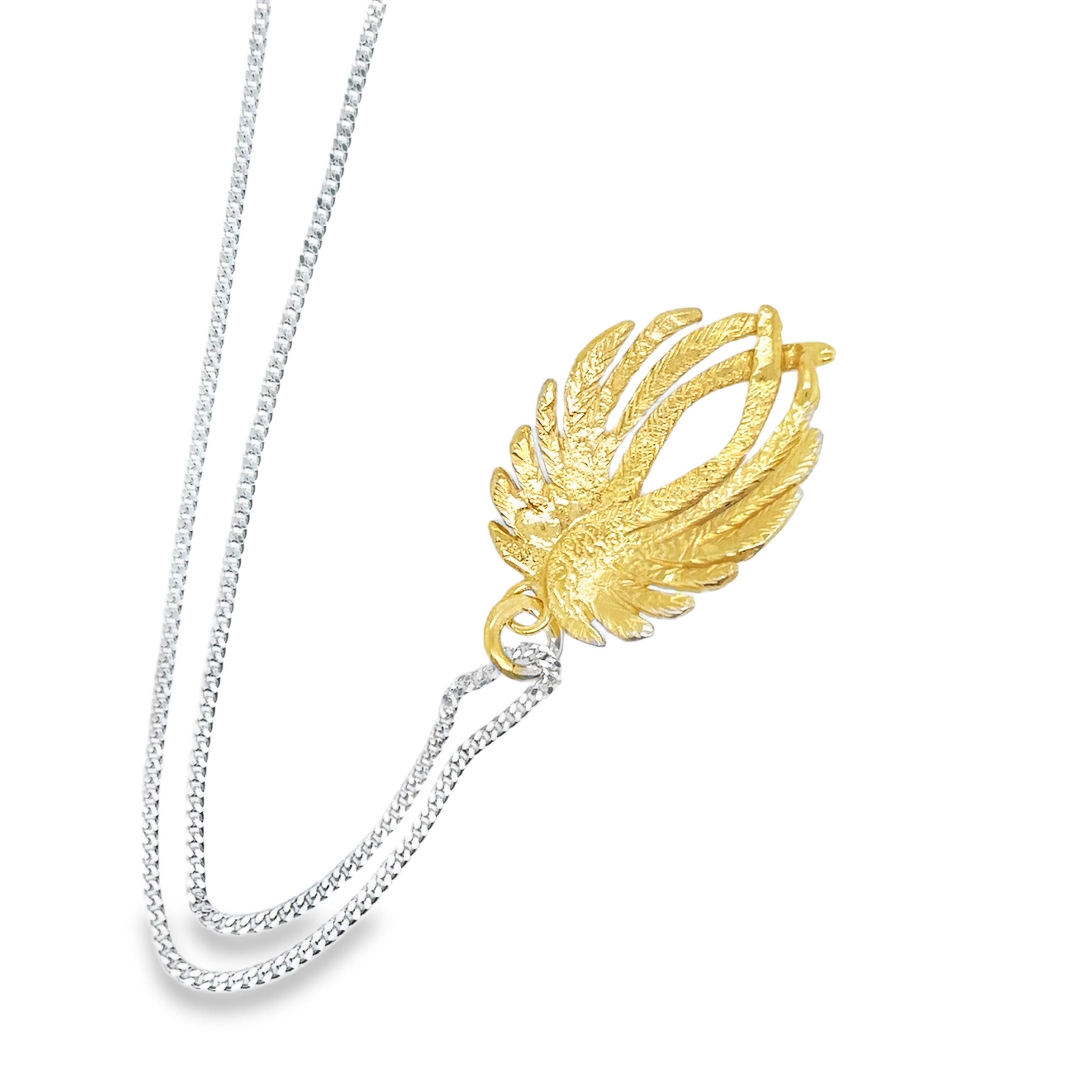 Large silver double angelwing gold plated Necklace