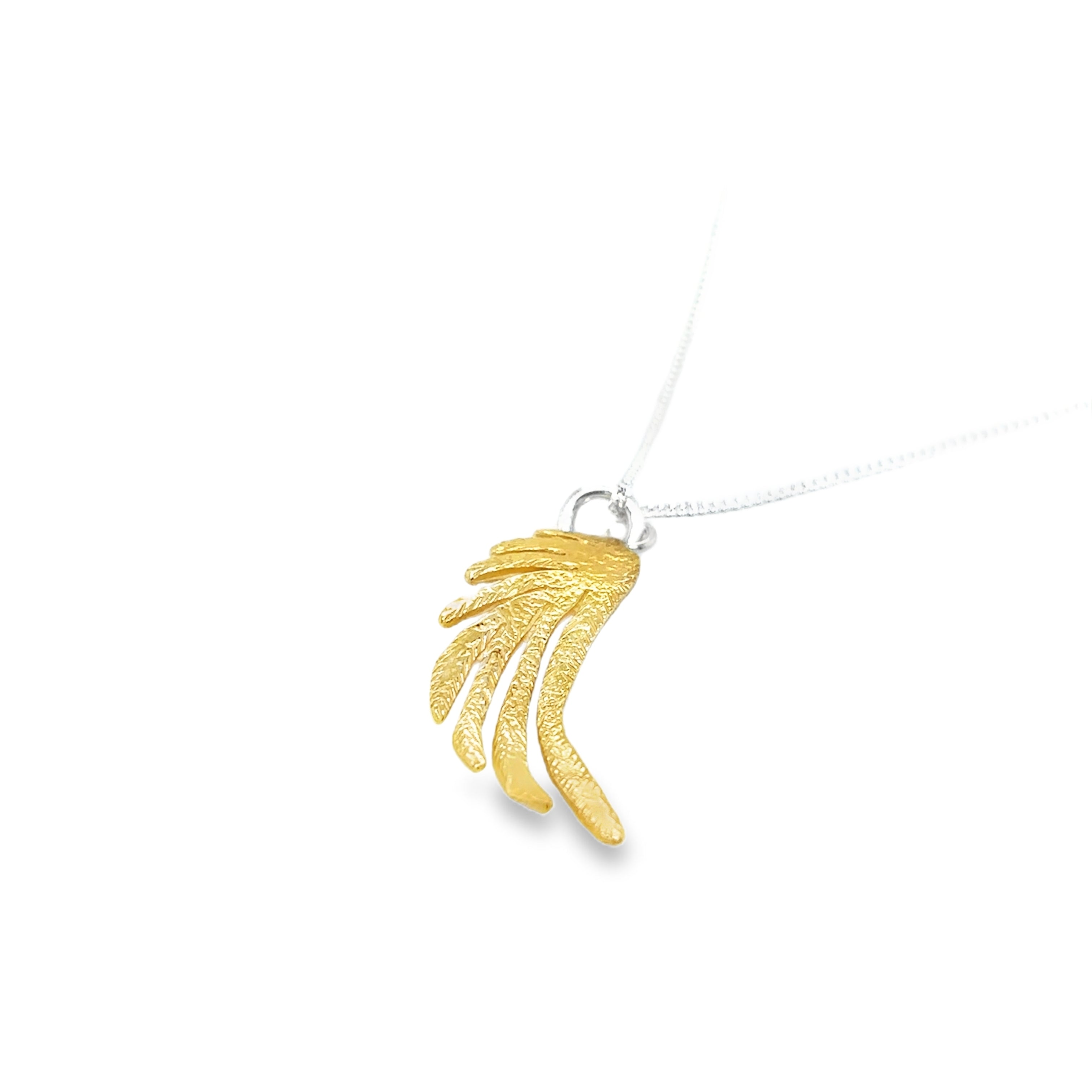 Large silver angelwing gold plated Necklace