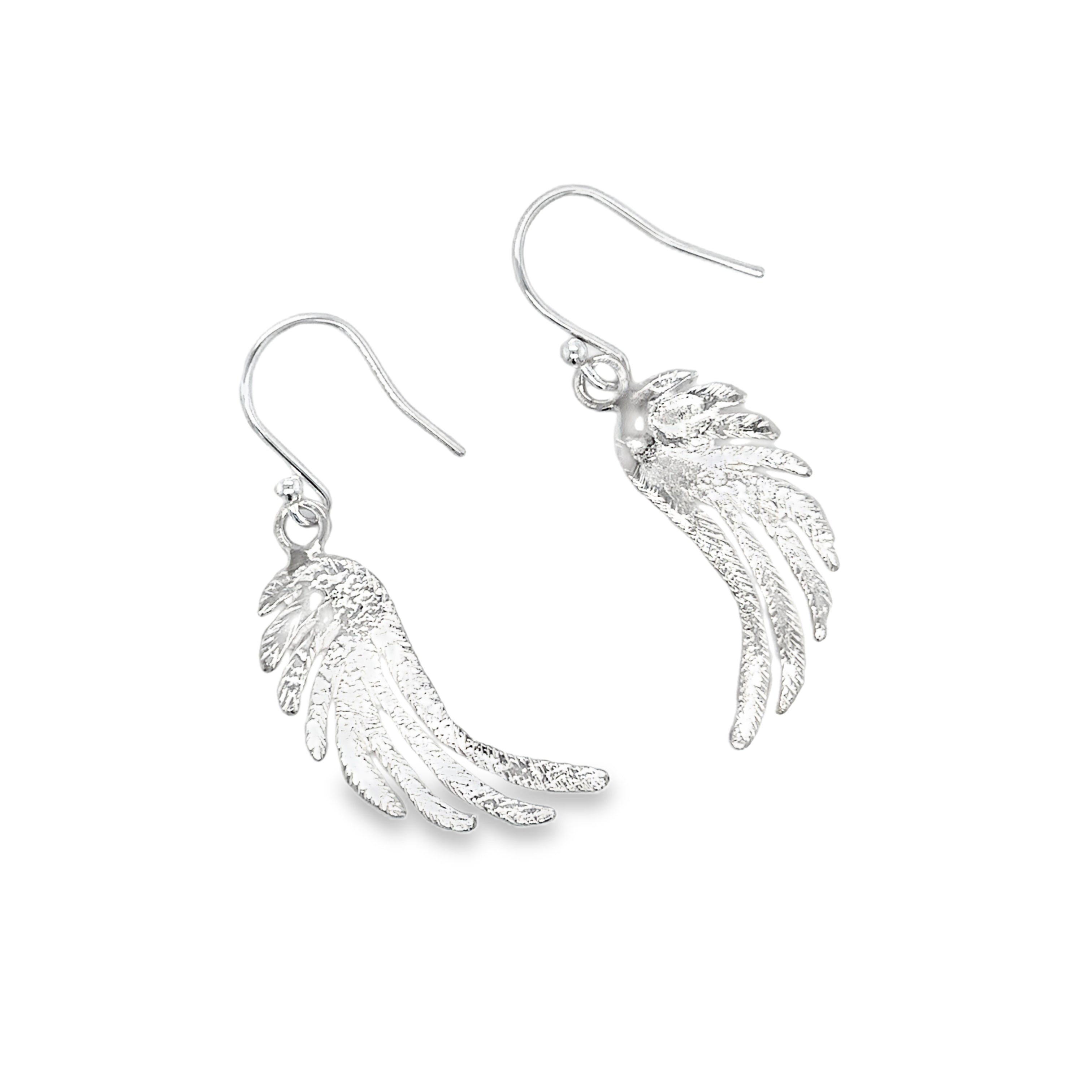 Large silver angelwing drop Earrings