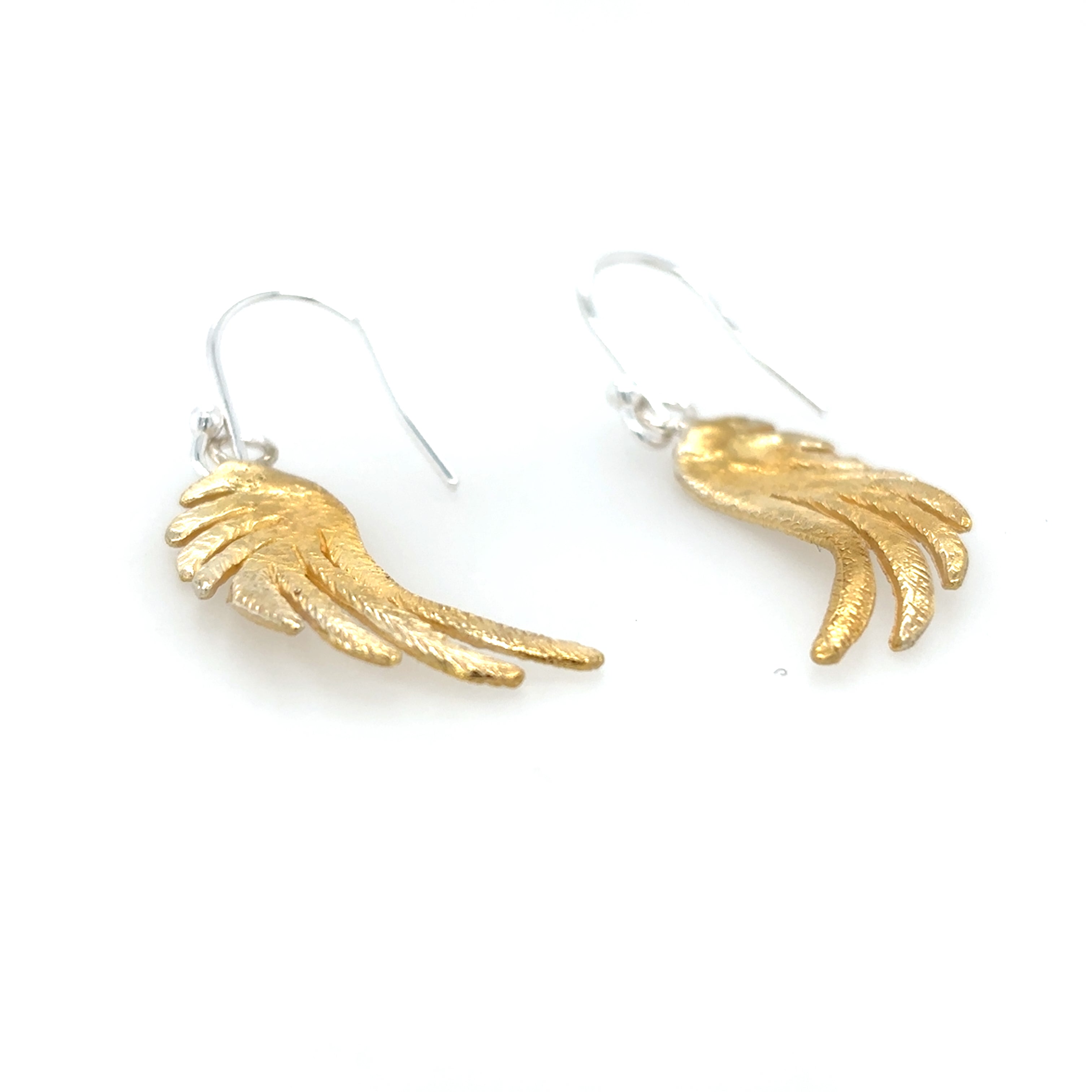 Large silver and Gold Plated angelwing Hook Earrings