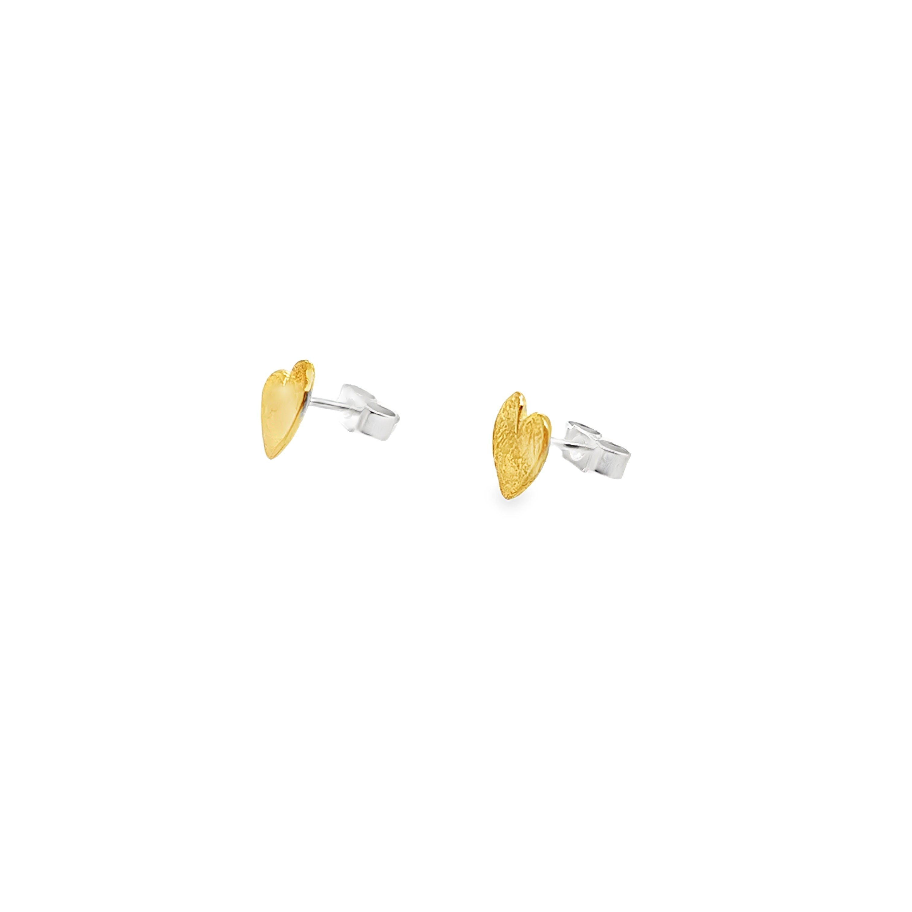 Small silver heart studs gold plated Earrings
