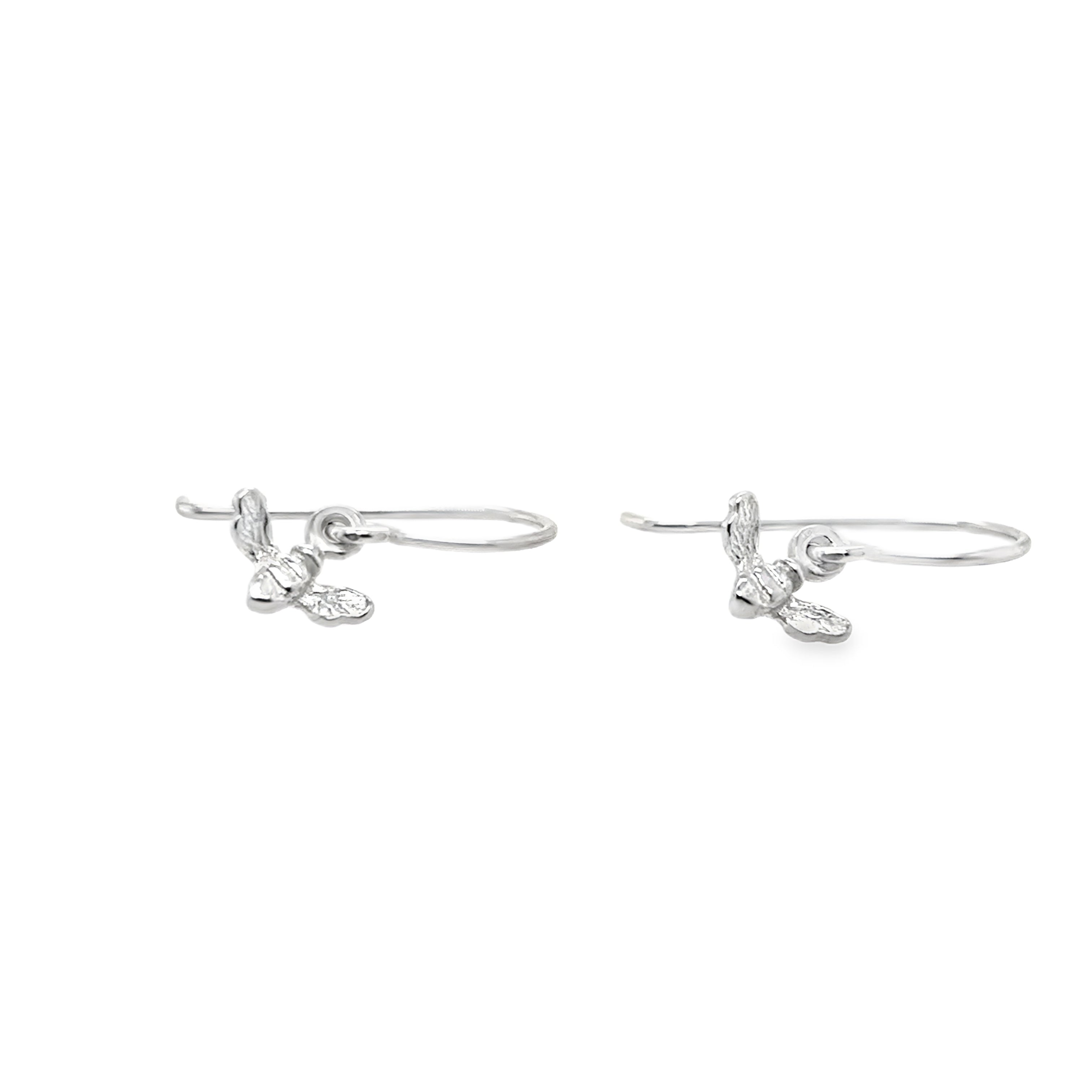 Tiny silver bee hook earrings