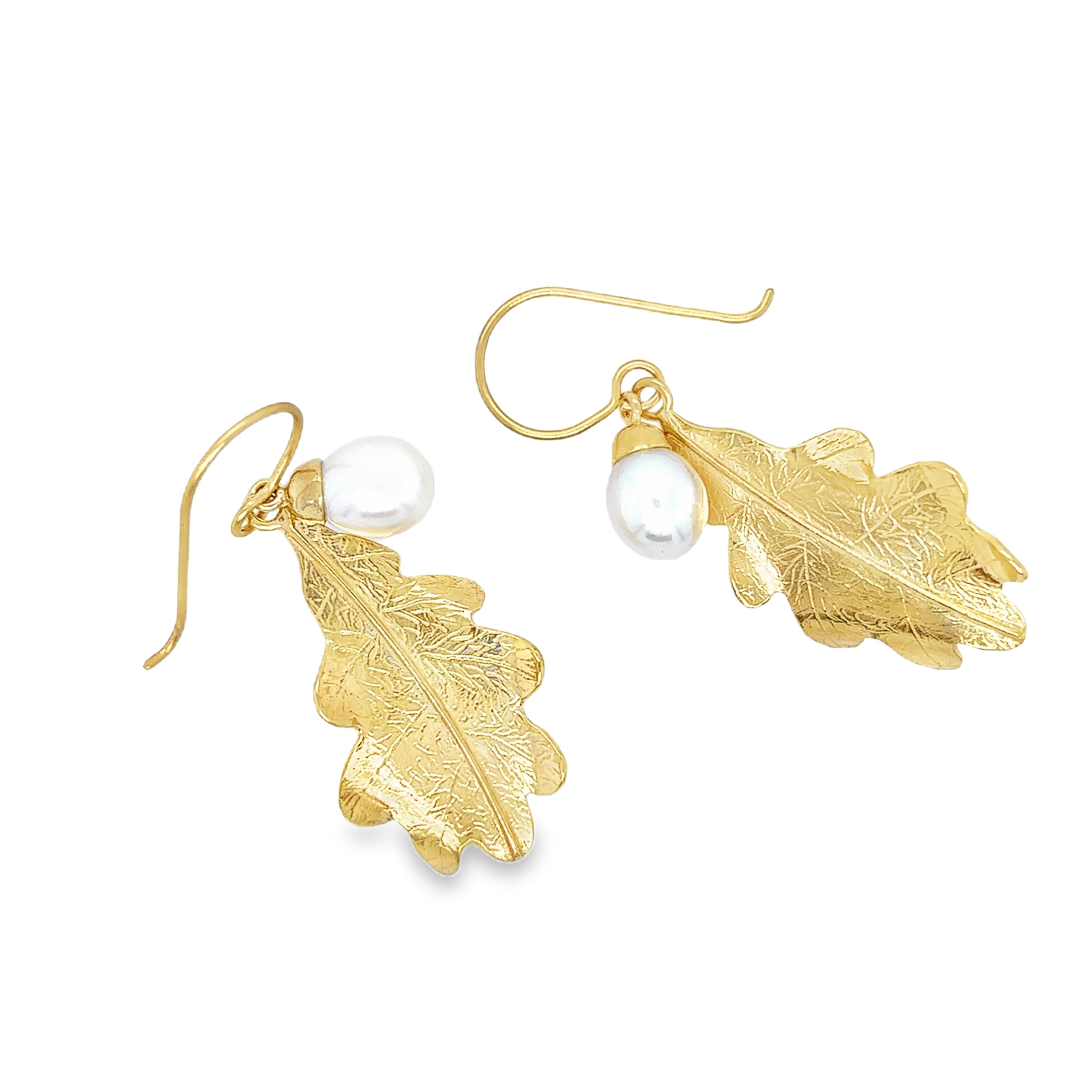 Silver and Gold Plated Oak Leaf earrings with pearl Acorn