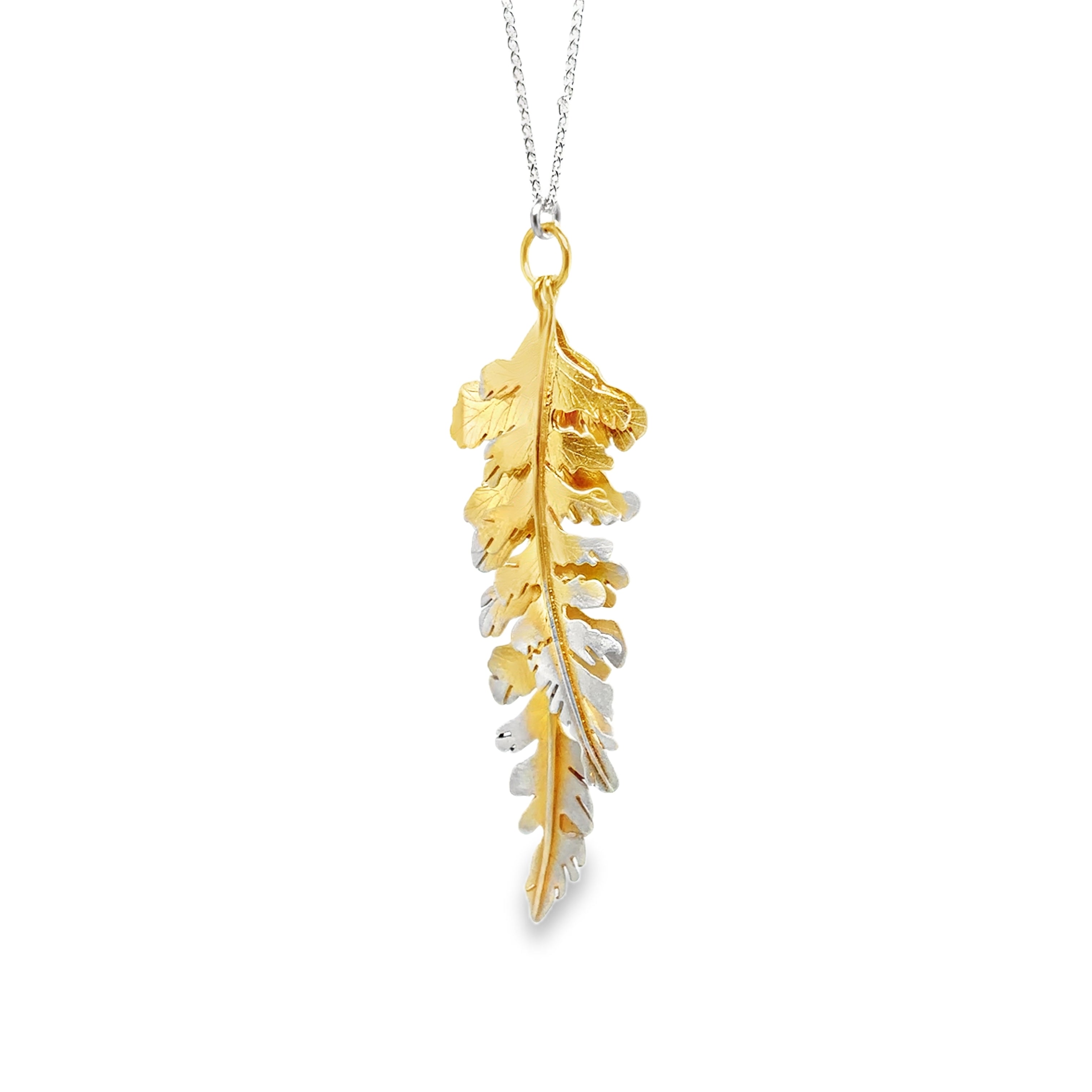 Large Silver Fern with Ombre Necklace