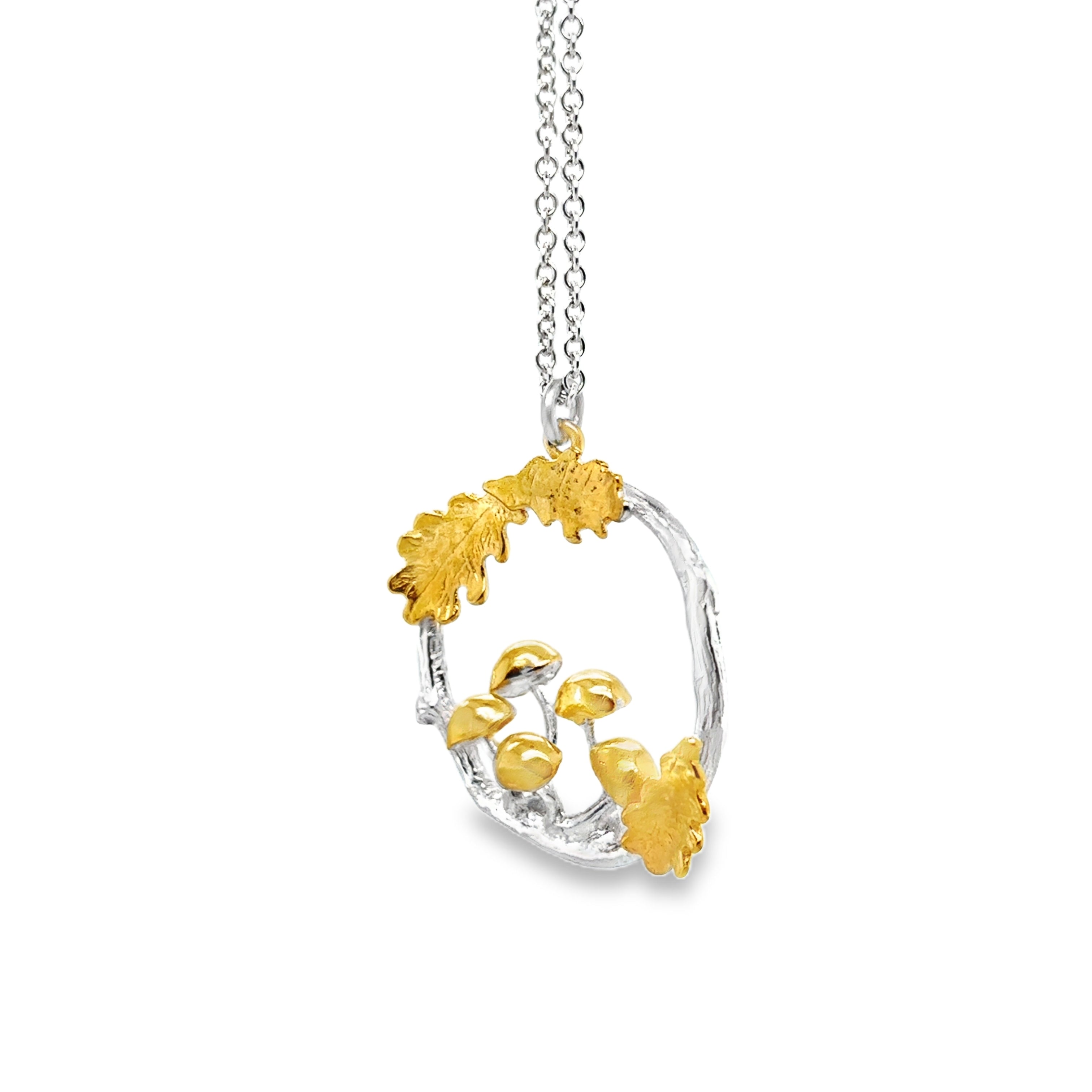 Many mushrooms silver Necklace