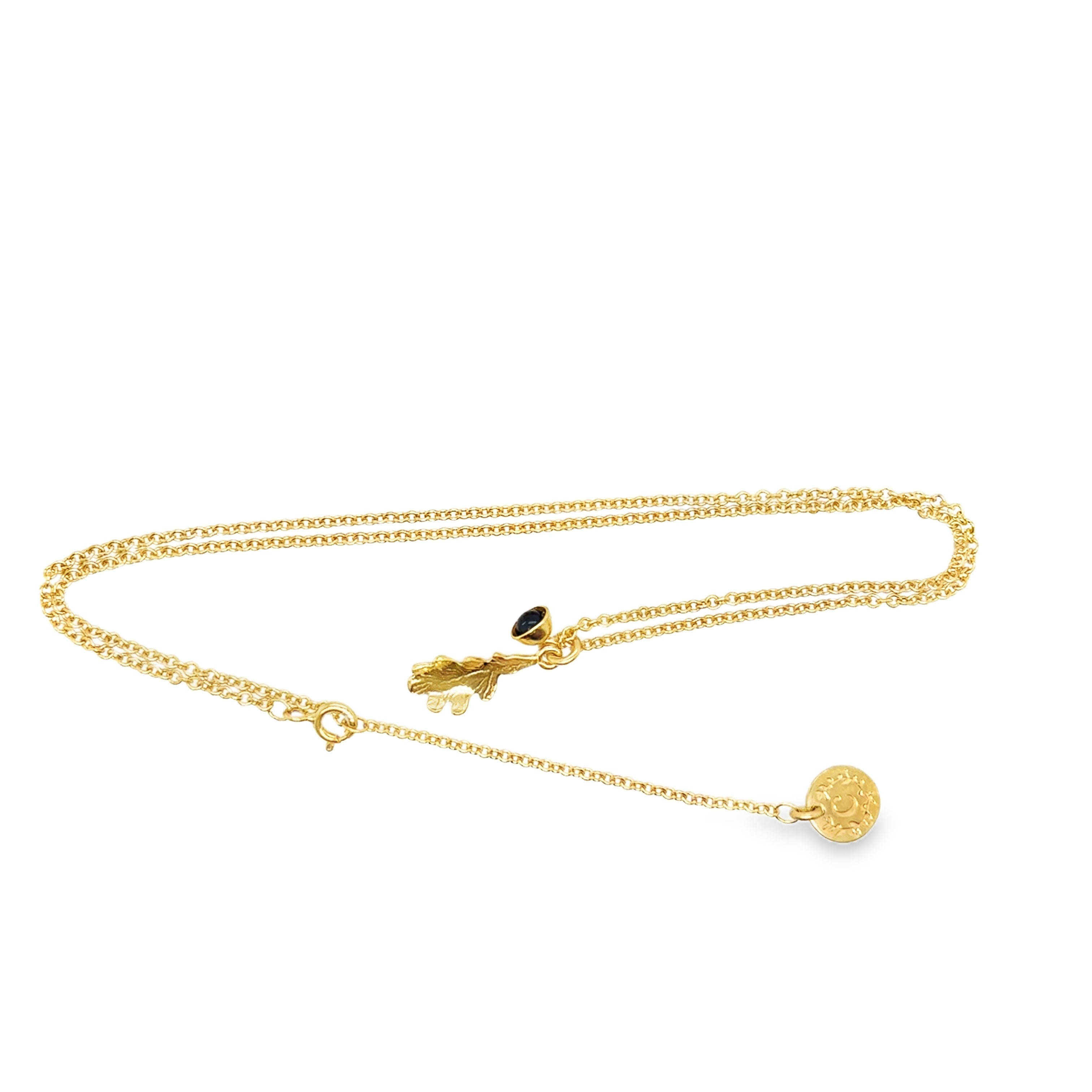 Small silver Gold Plated oak leaf with Black acorn pearl Necklace