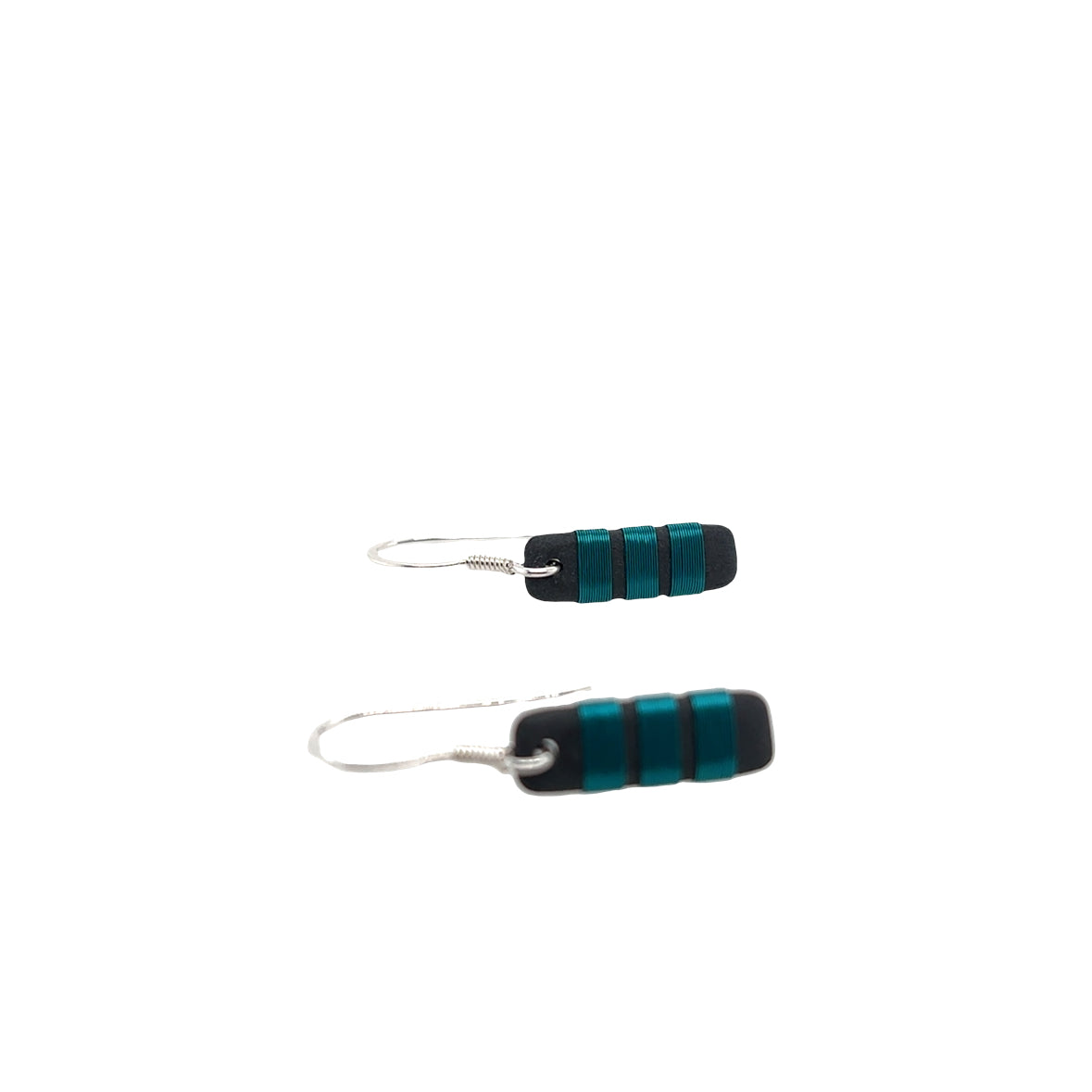 Black porcelain wrapped with sterling silver Aqua wire Earrings