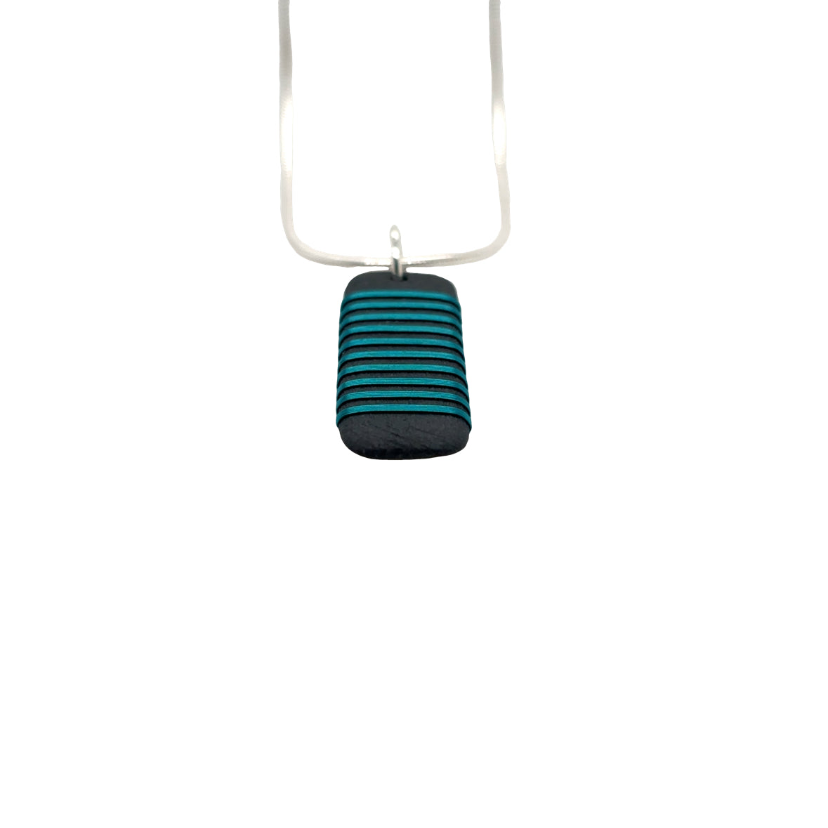 Black porcelain wrapped with sterling silver Aqua wire Necklace
