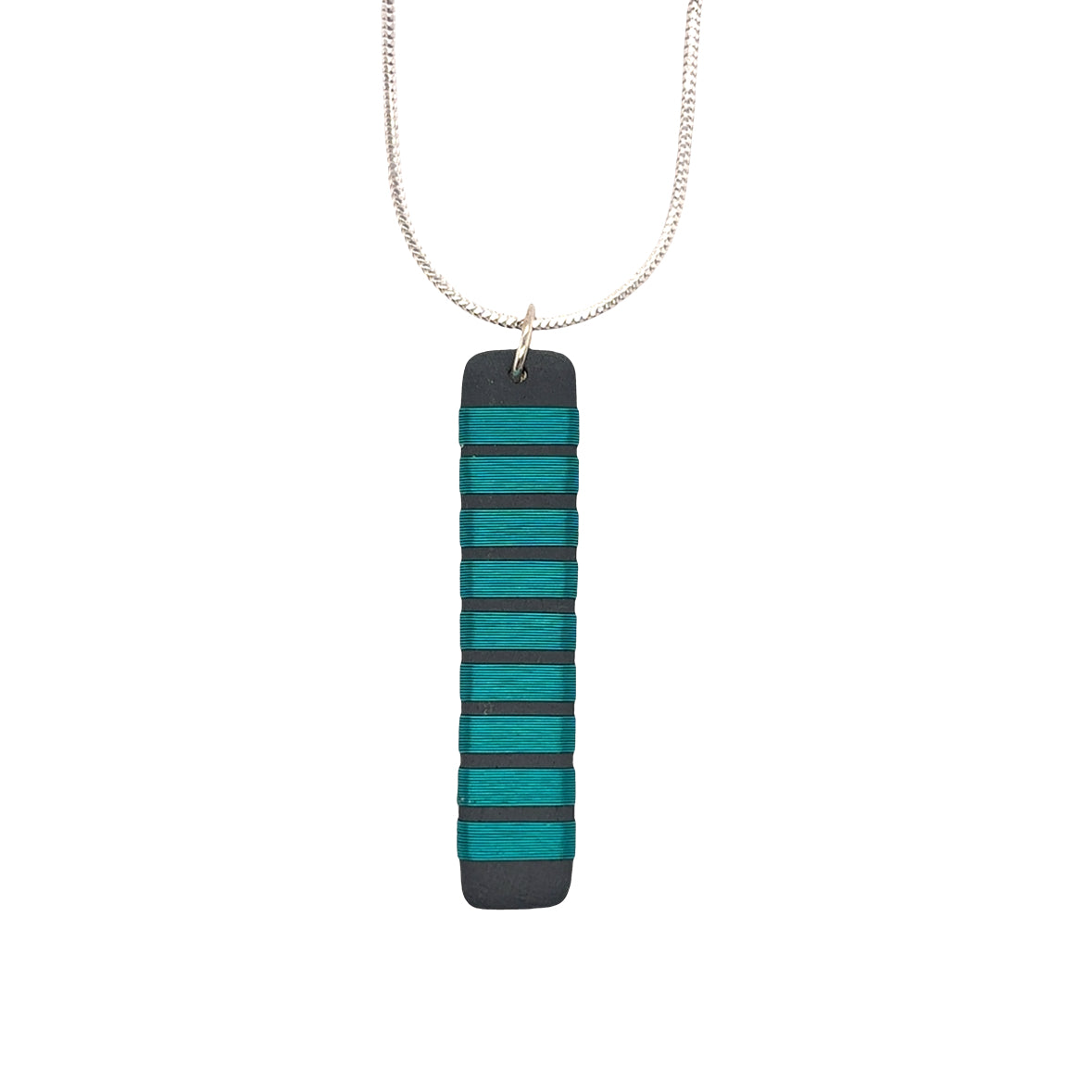 Black porcelain wrapped with sterling silver Aqua wire Necklace