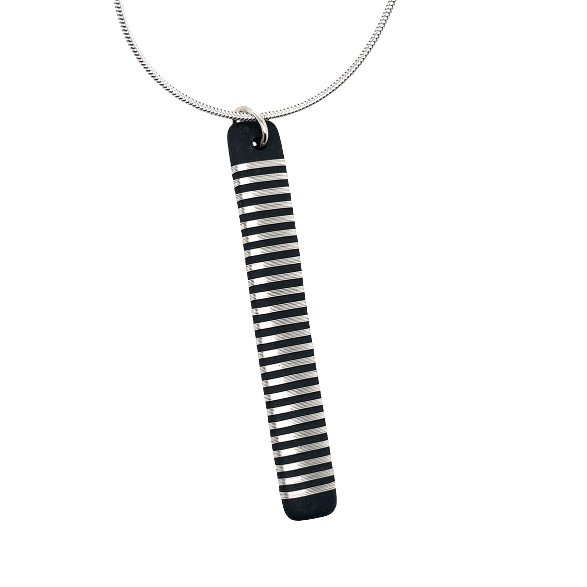 Black porcelain wrapped with sterling silver wire Necklace