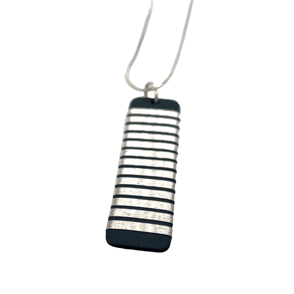 Black porcelain wrapped with sterling silver wire Necklace