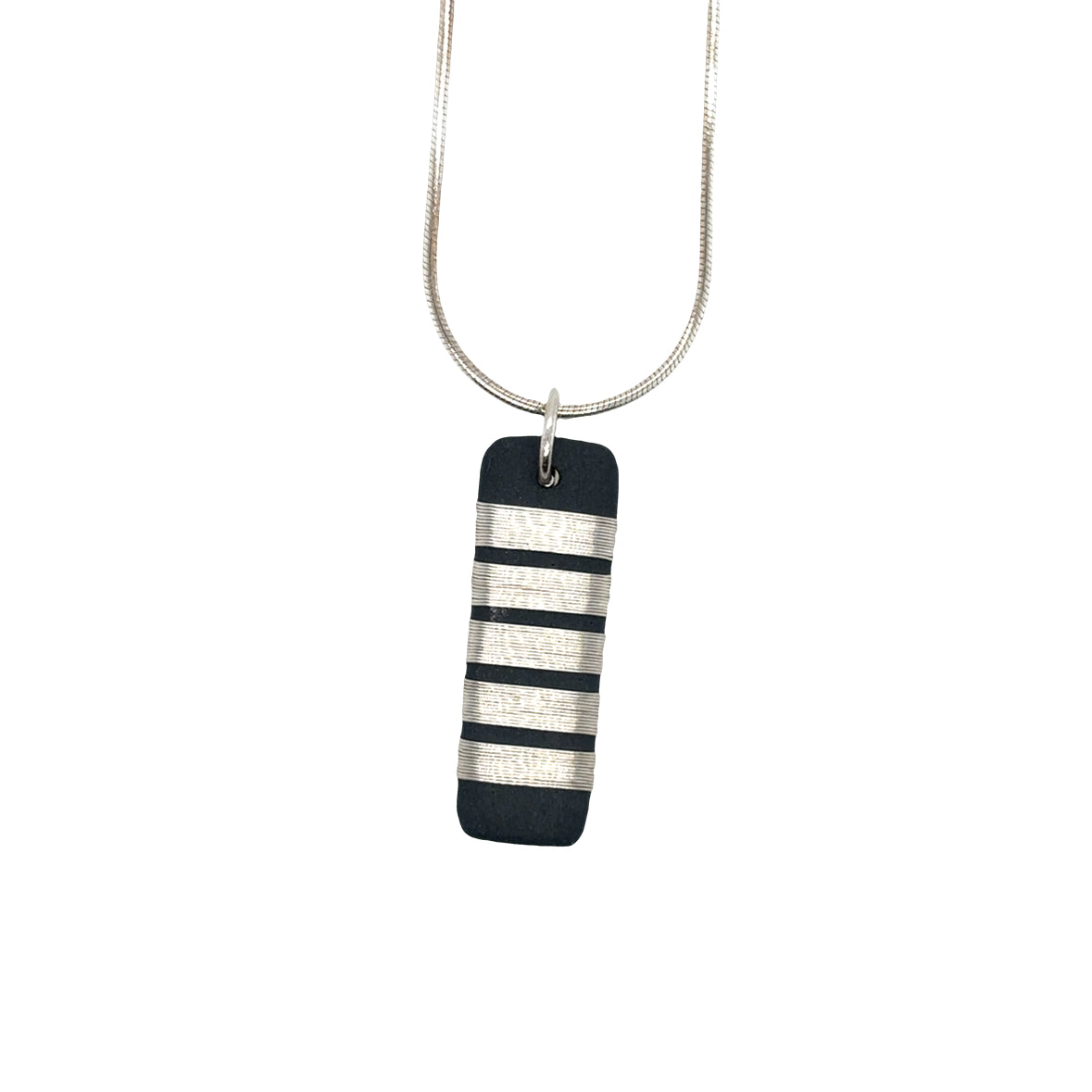 Black porcelain wrapped with sterling silver wire Necklace