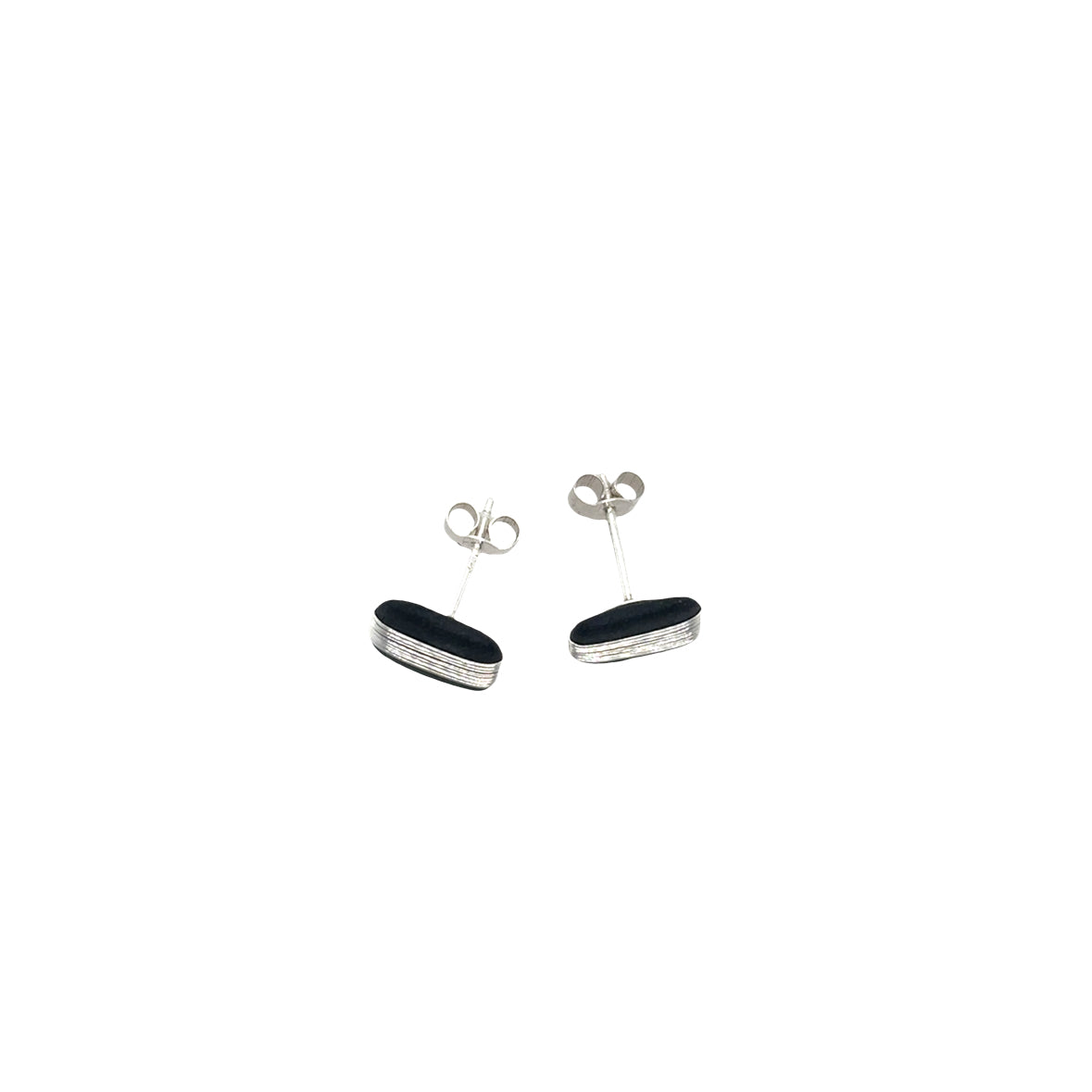 Black porcelain wrapped with Silver wire Earrings