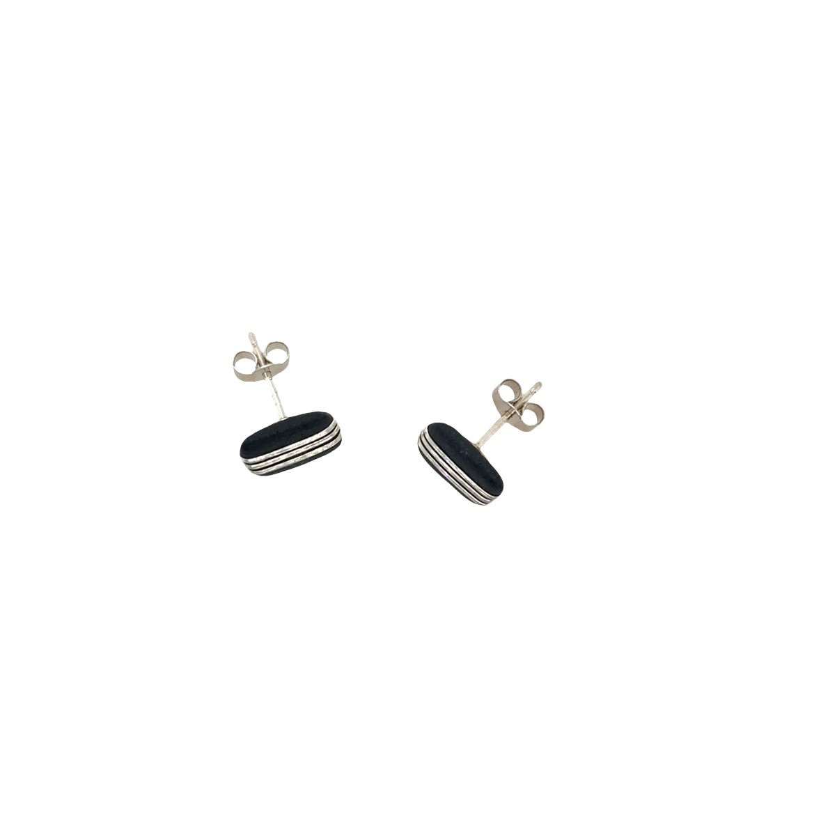 Black porcelain wrapped with Silver wire Earrings