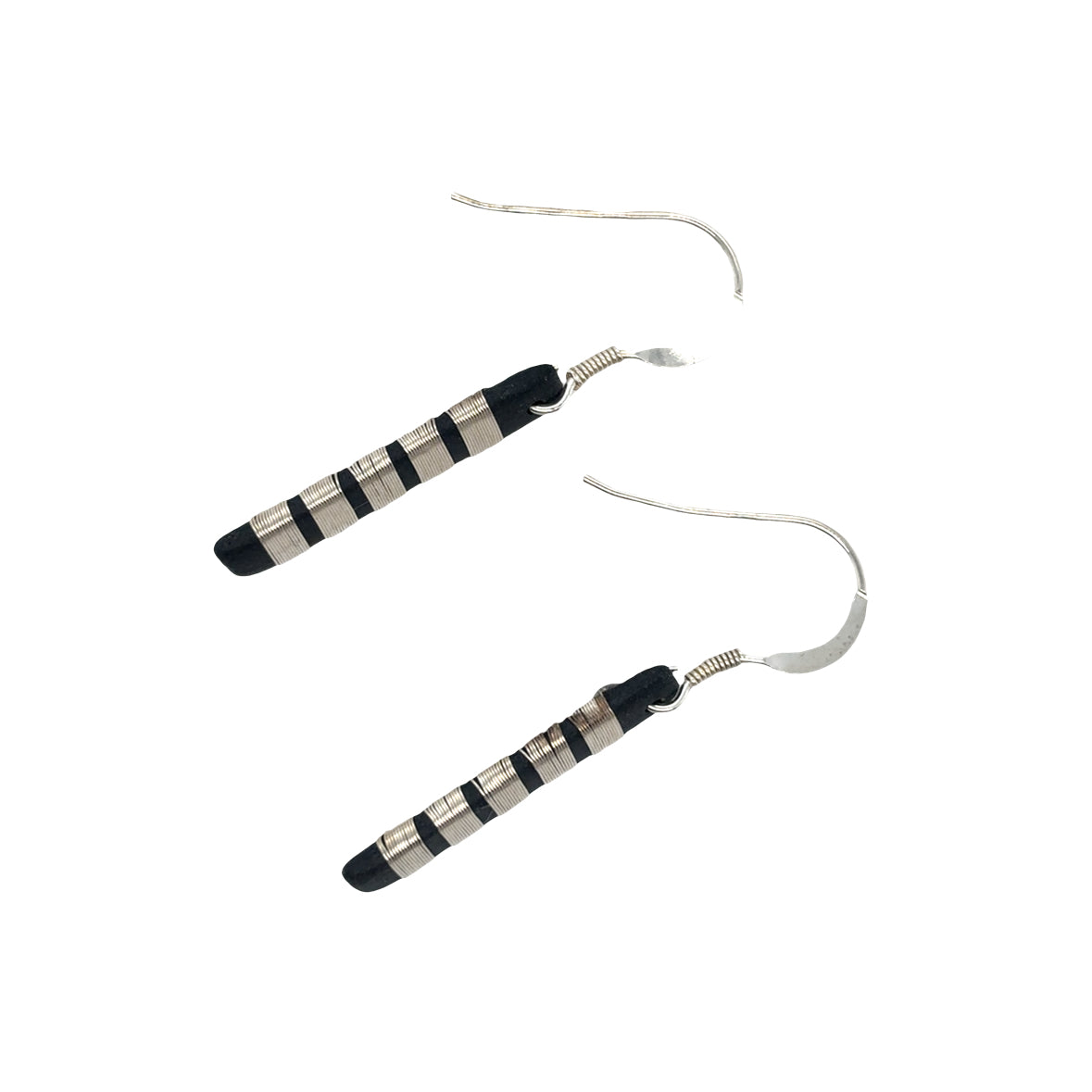 Black porcelain wrapped with Silver wire Earrings