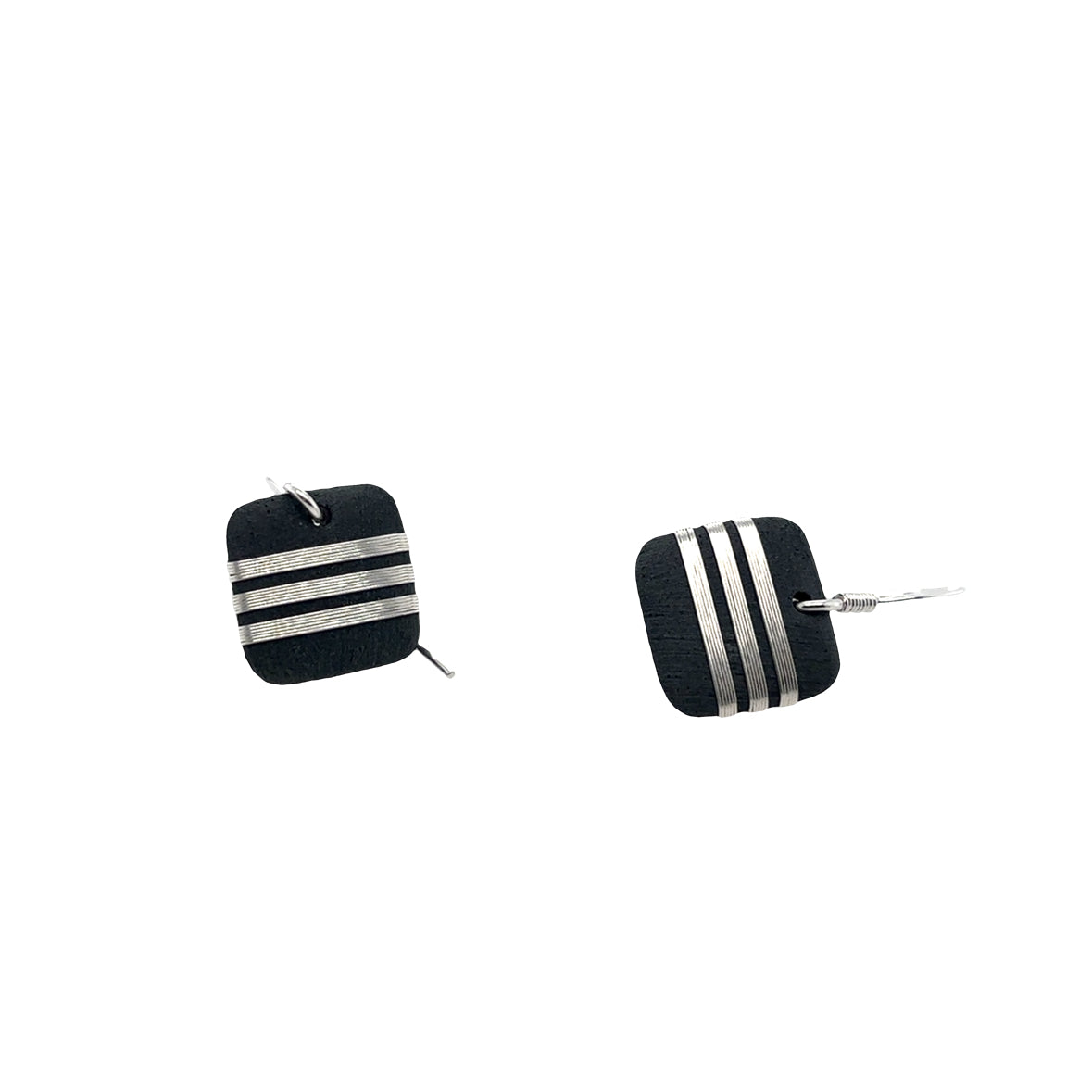 Black porcelain wrapped with Silver wire Earrings