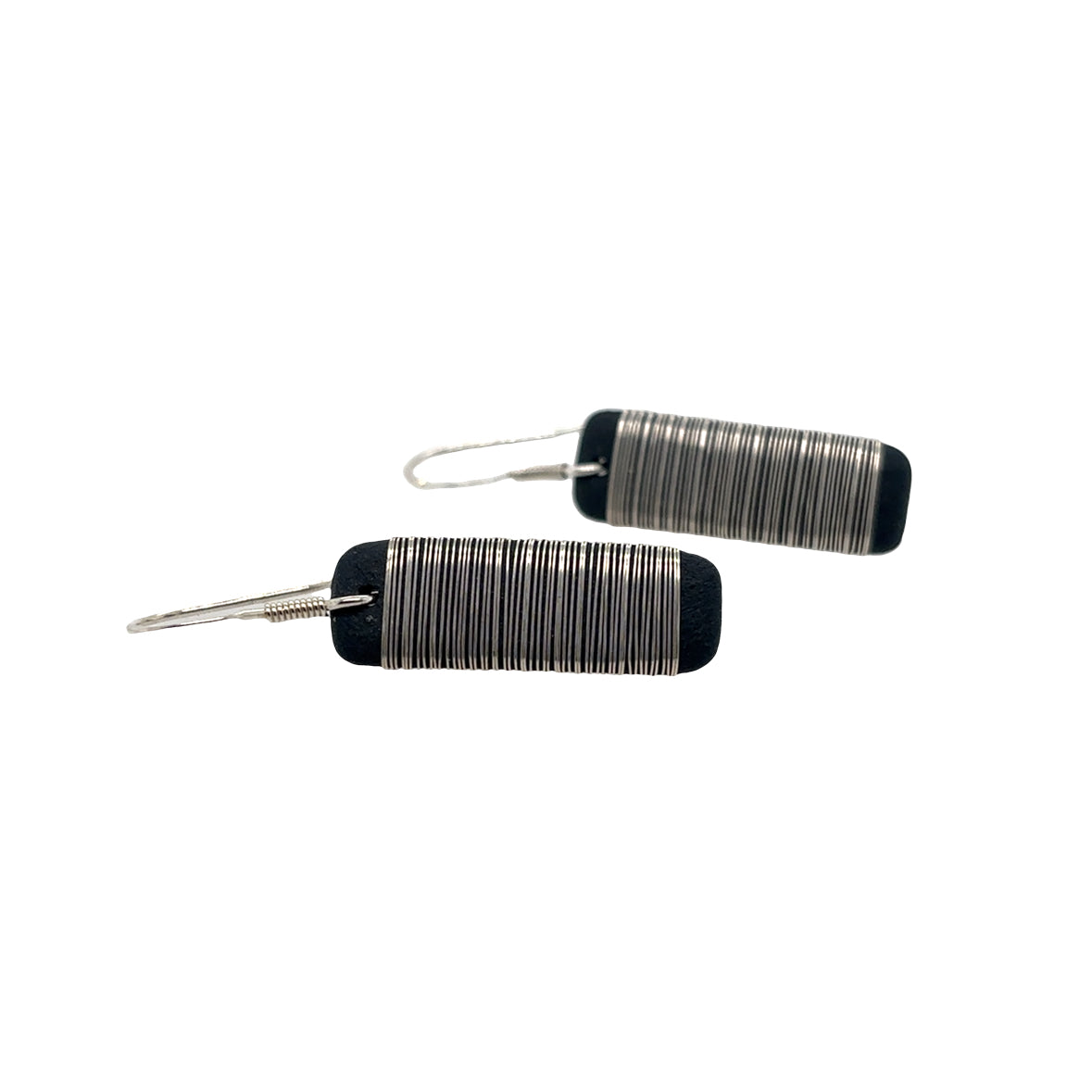 Black porcelain wrapped with Silver wire Earrings