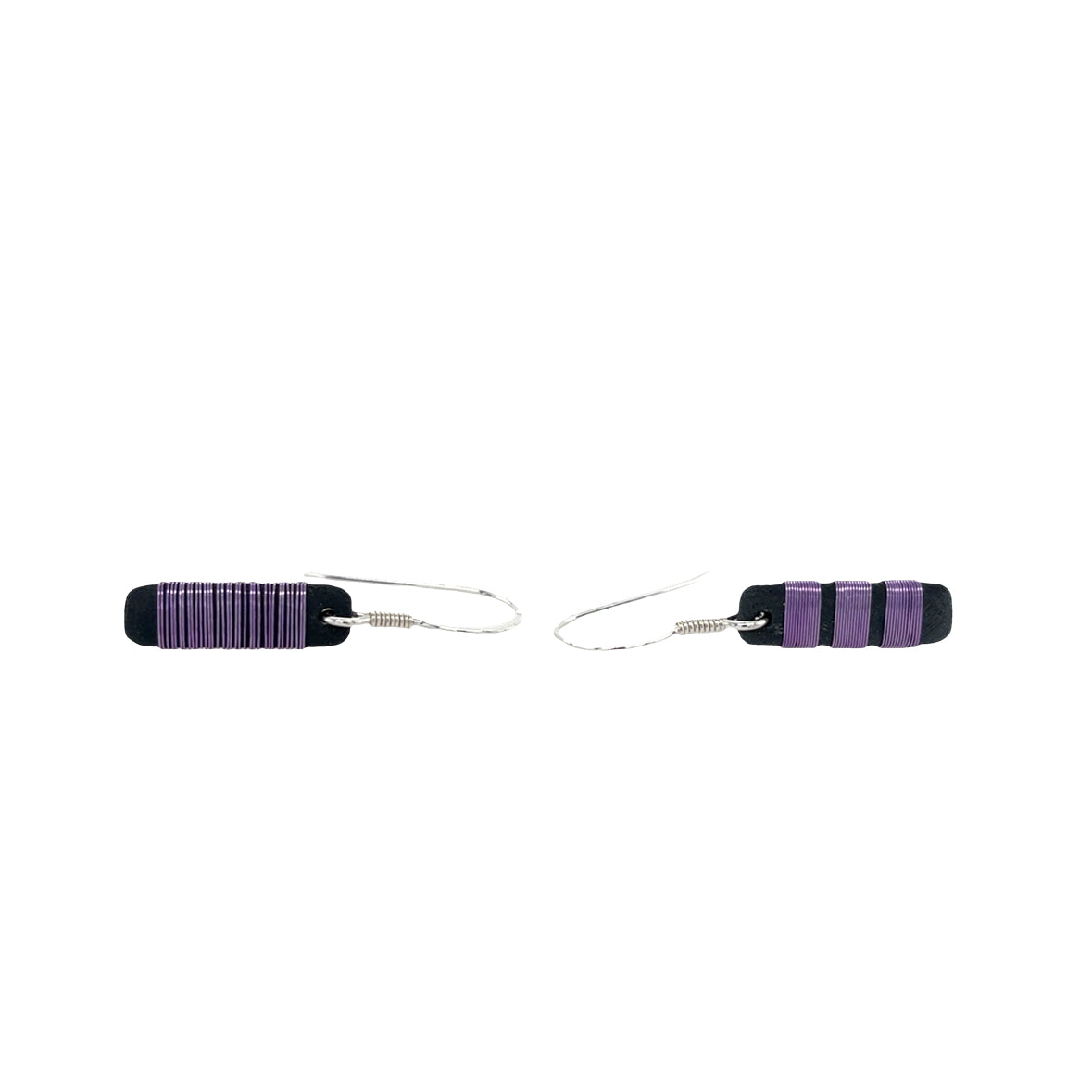 Black porcelain wrapped with Lilac Silver wire Earrings