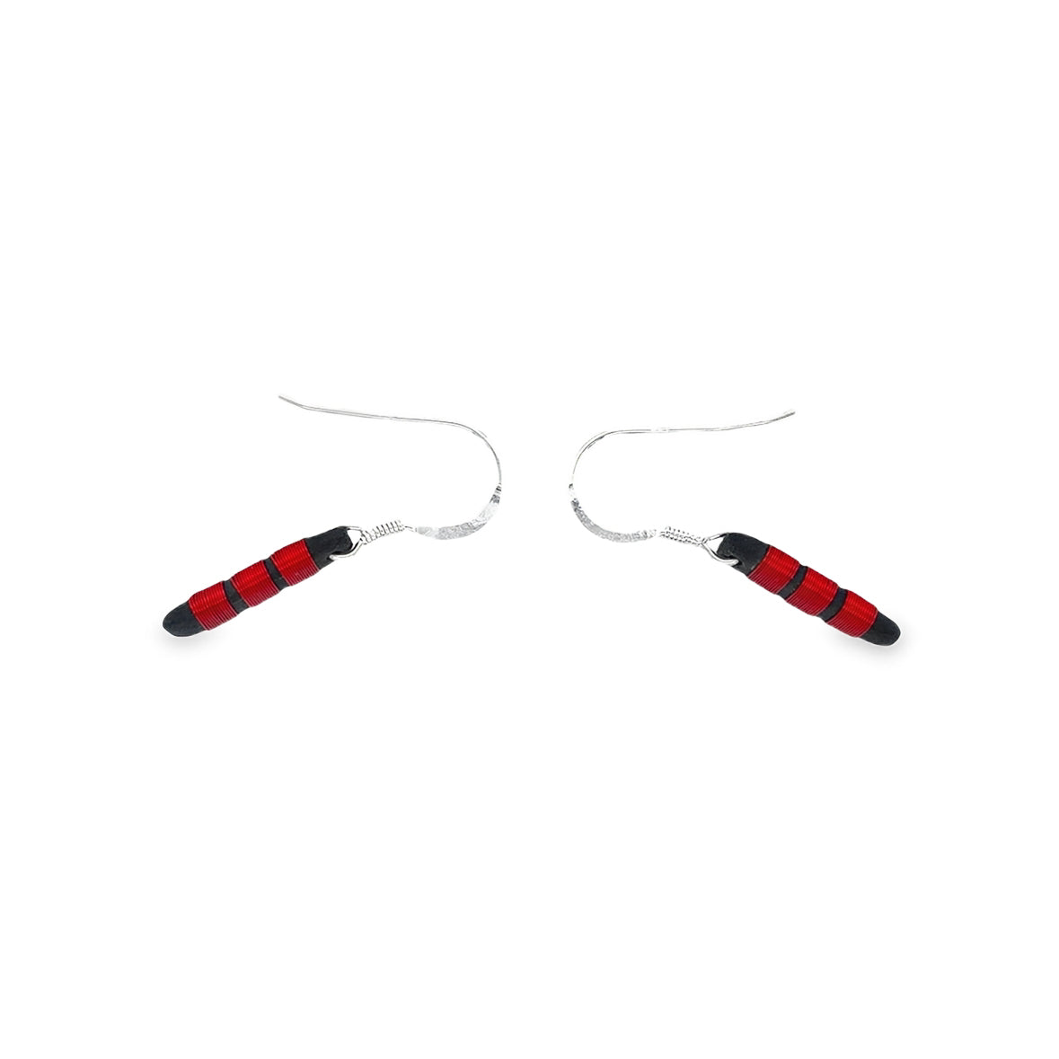 Black porcelain wrapped with red Silver wire Earrings