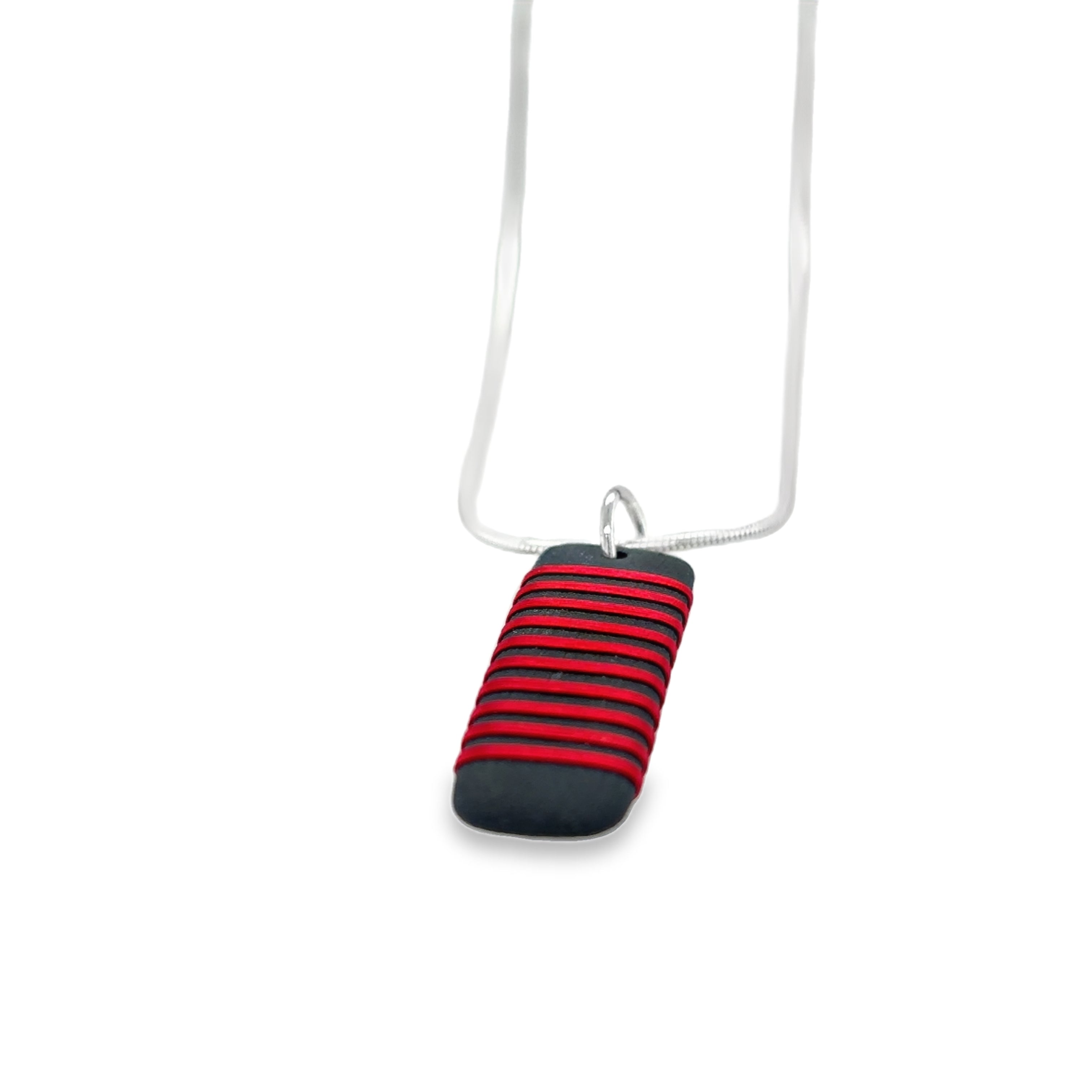 Black porcelain wrapped with sterling silver red wire Necklace