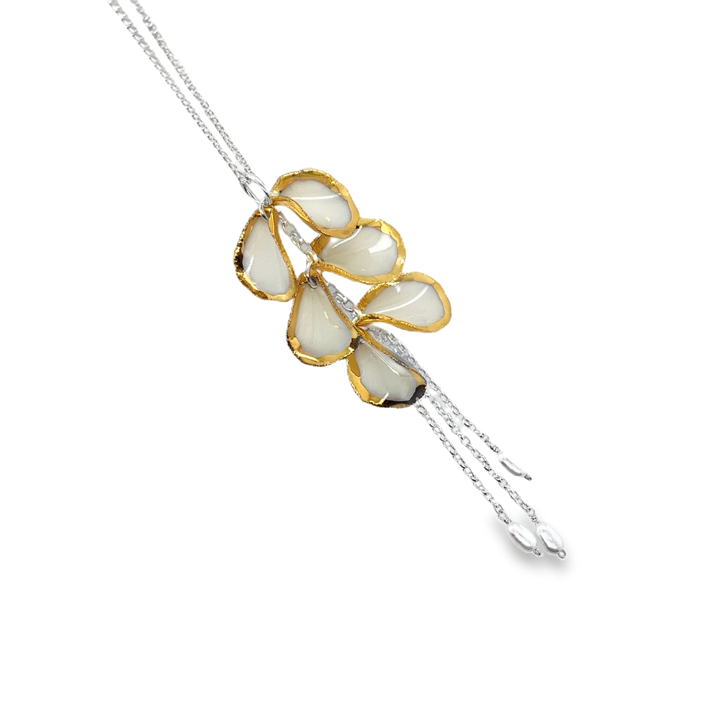 Porcelain petals decorated with gold lustre Necklace