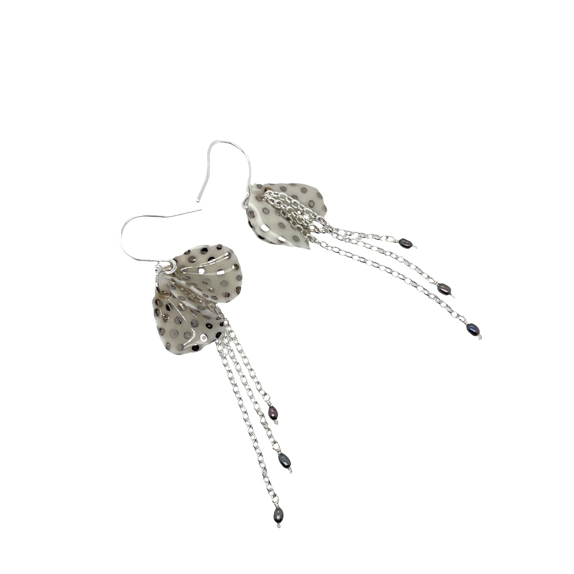 Porcelain petals Earrings decorated with Platinum lustre