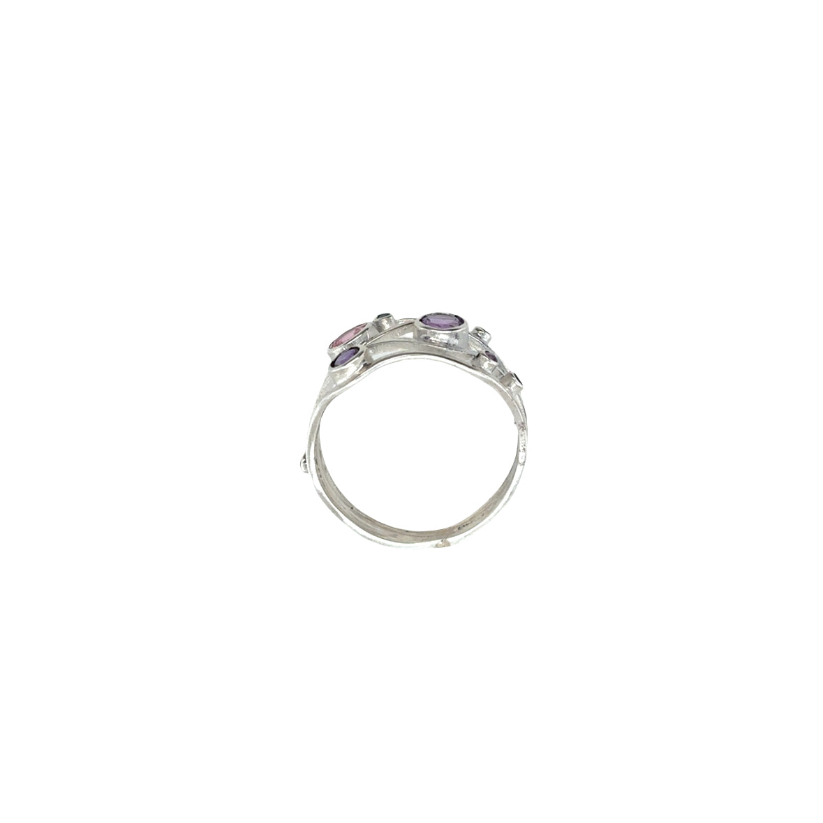 Multistone set on a multi banded shaped sterling silver ring