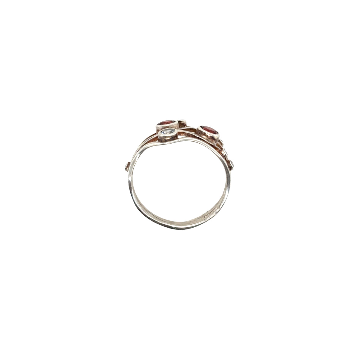 Multistone set on a multi banded shaped sterling silver ring