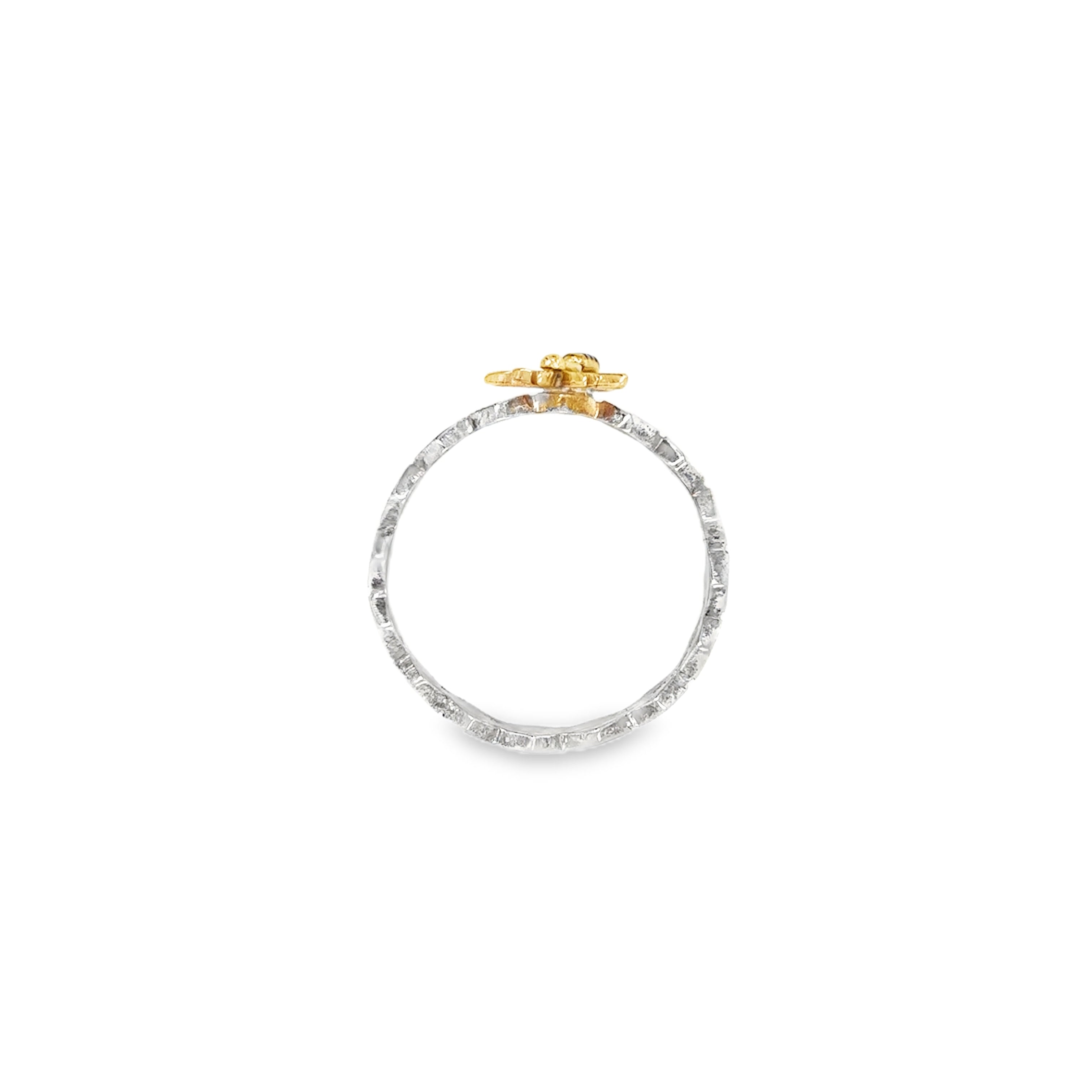 Honeycomb band with 9ct yellow gold bee Ring