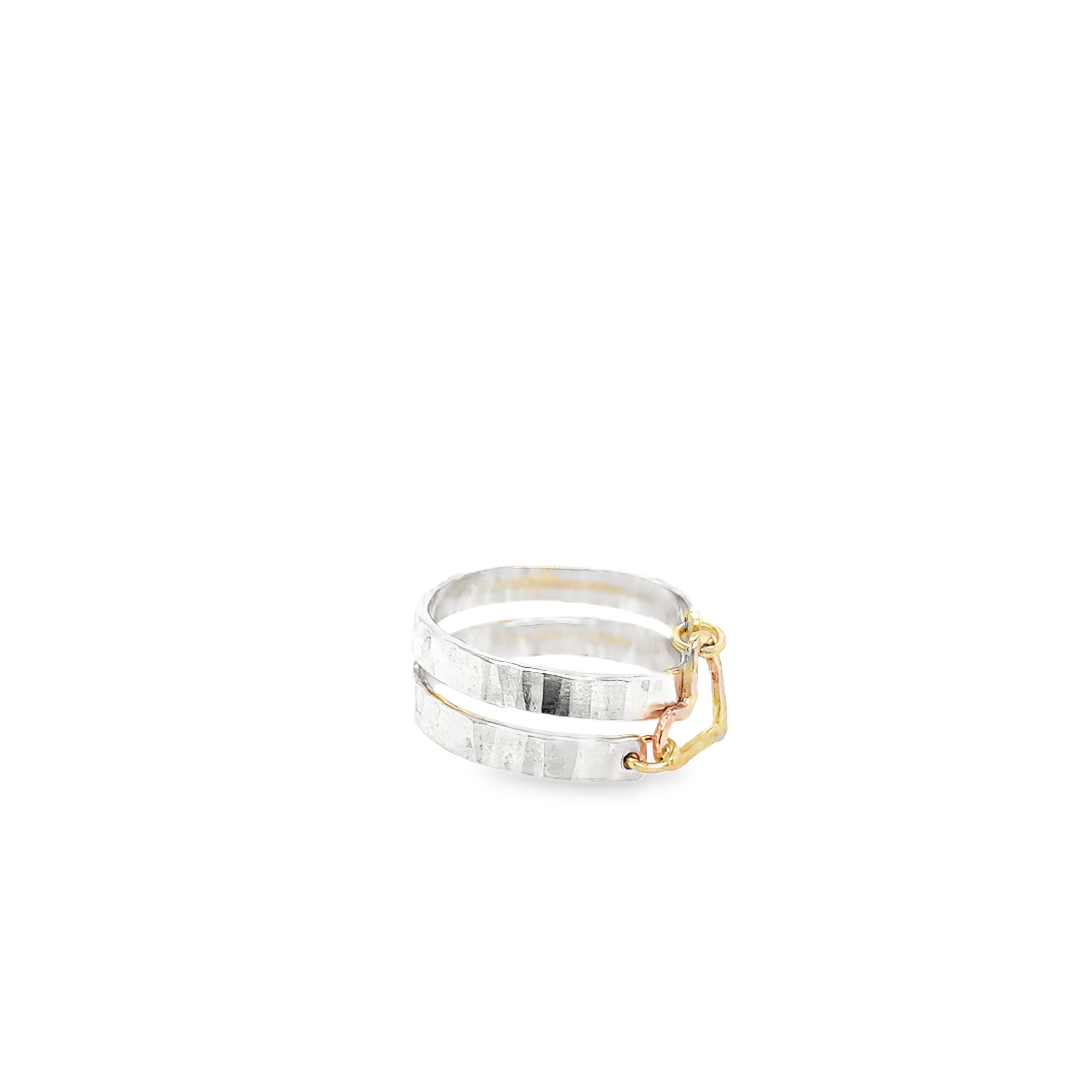 Hammered two spiral textured silver ring
