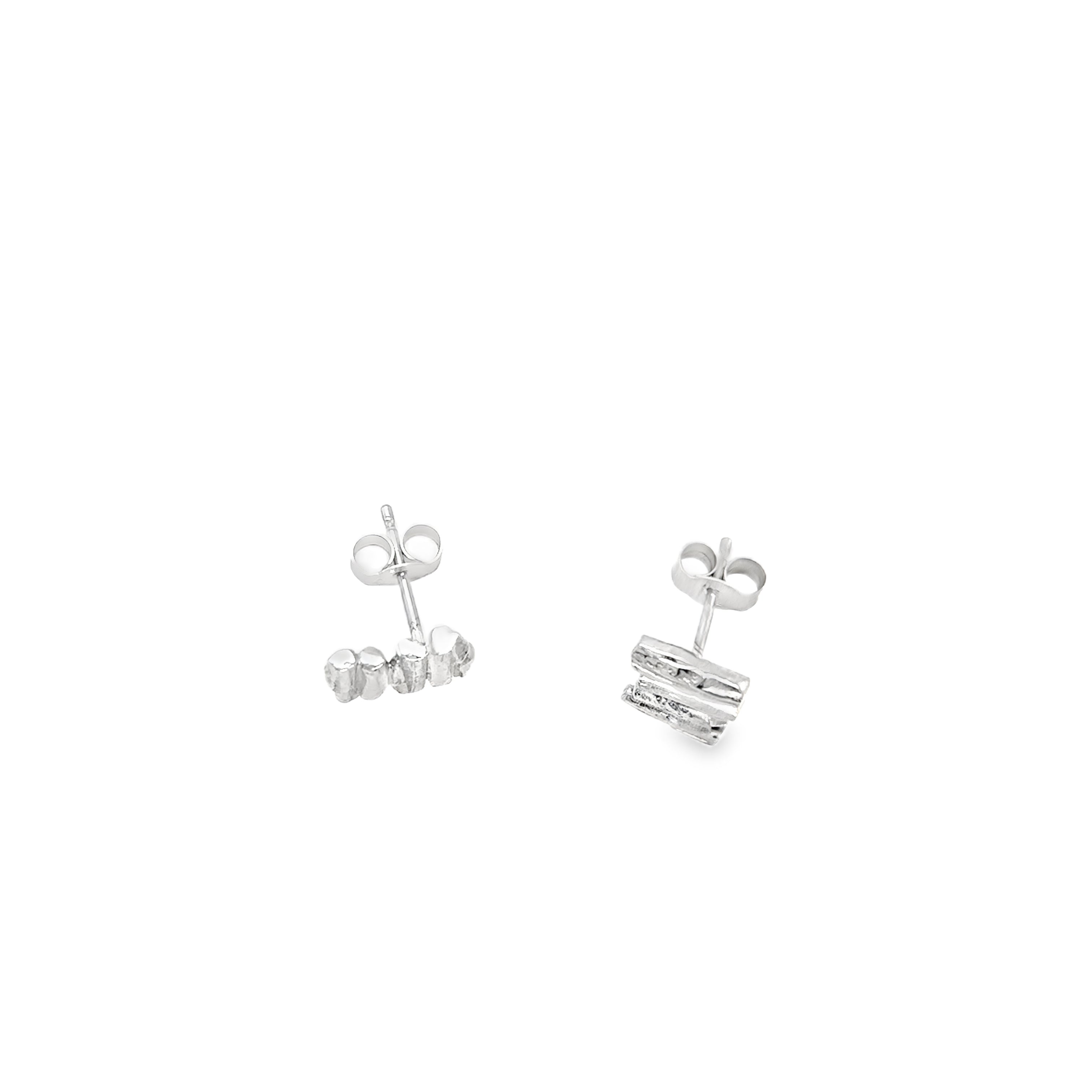 Stacked silver cast willow stud earrings
