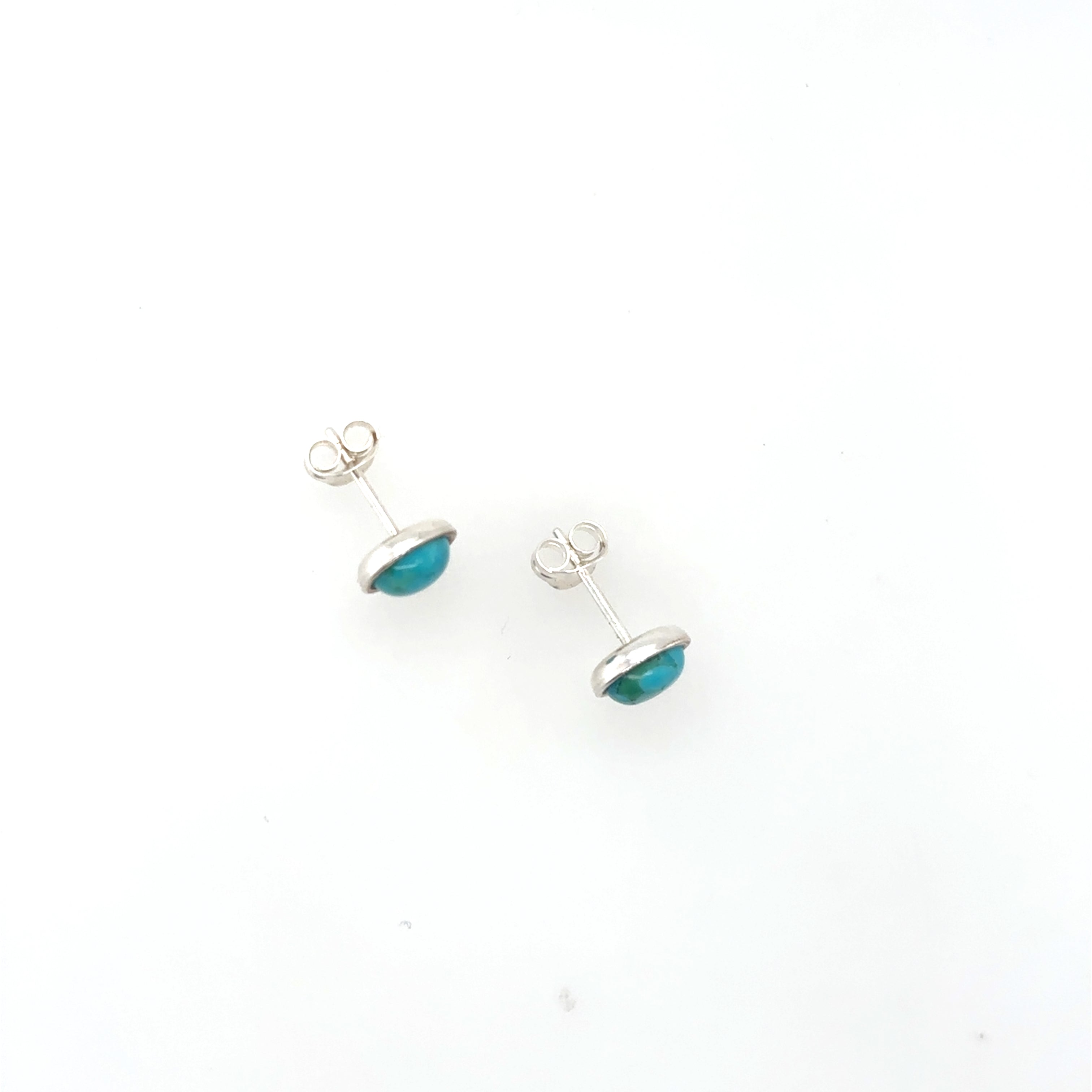 Pale turquoise cabochon silver stud earrings