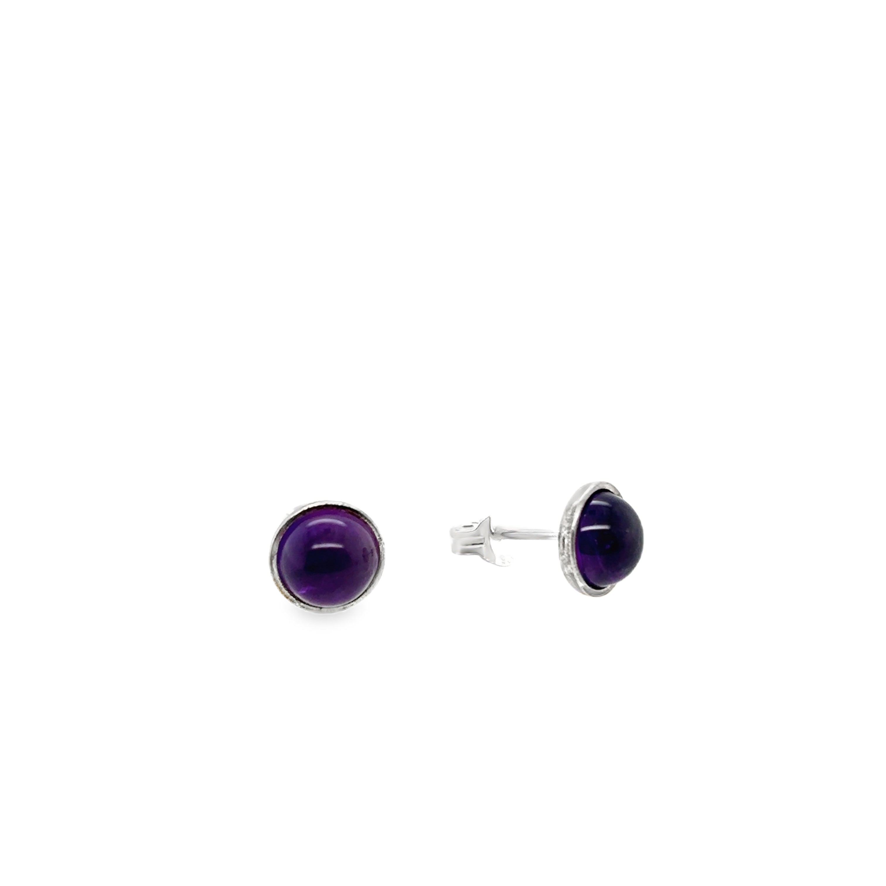 Dark purple amethyst cabochon silver stud earrings