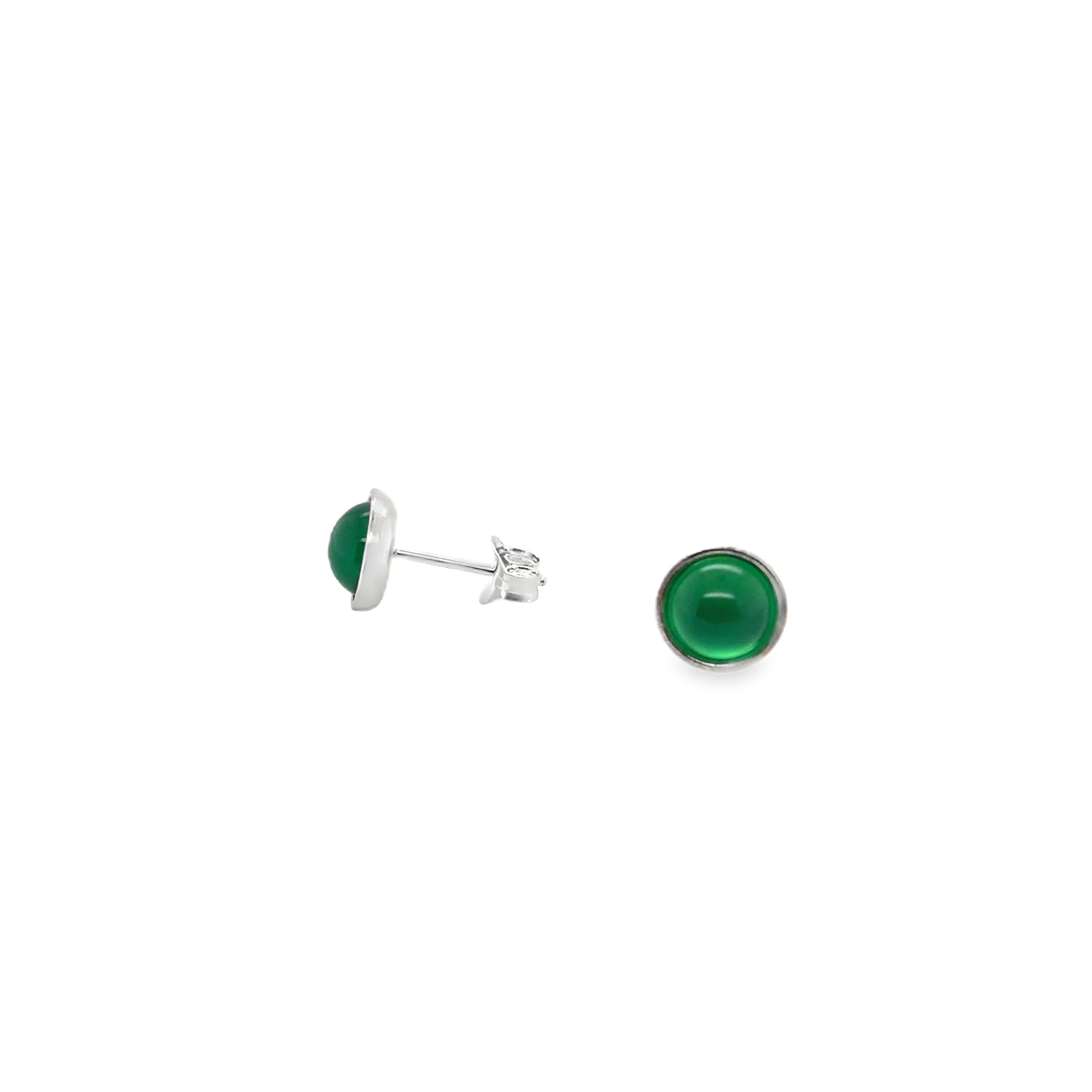 Green onyx cabochon silver stud earrings