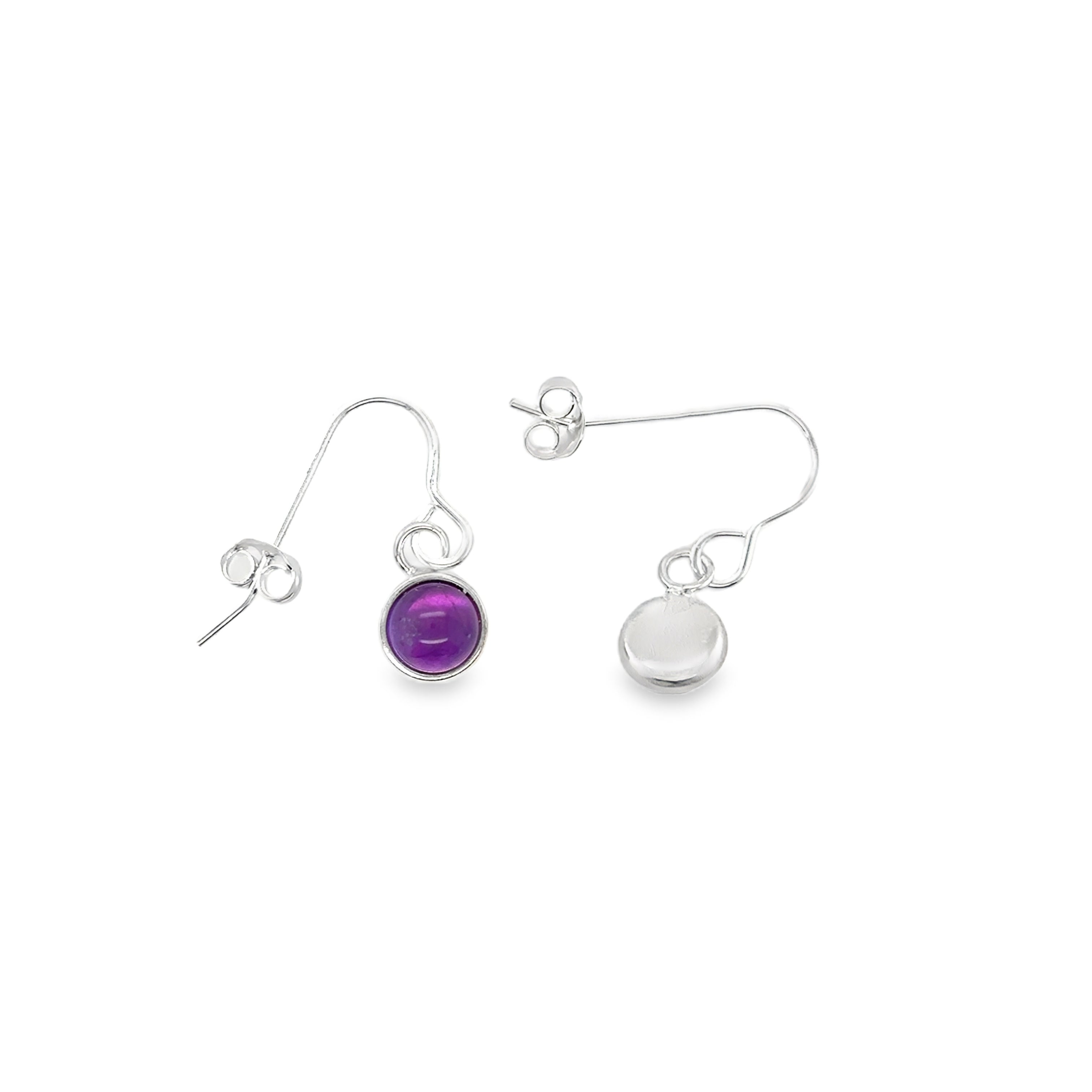 Amethyst cabochon silver hooks earrings
