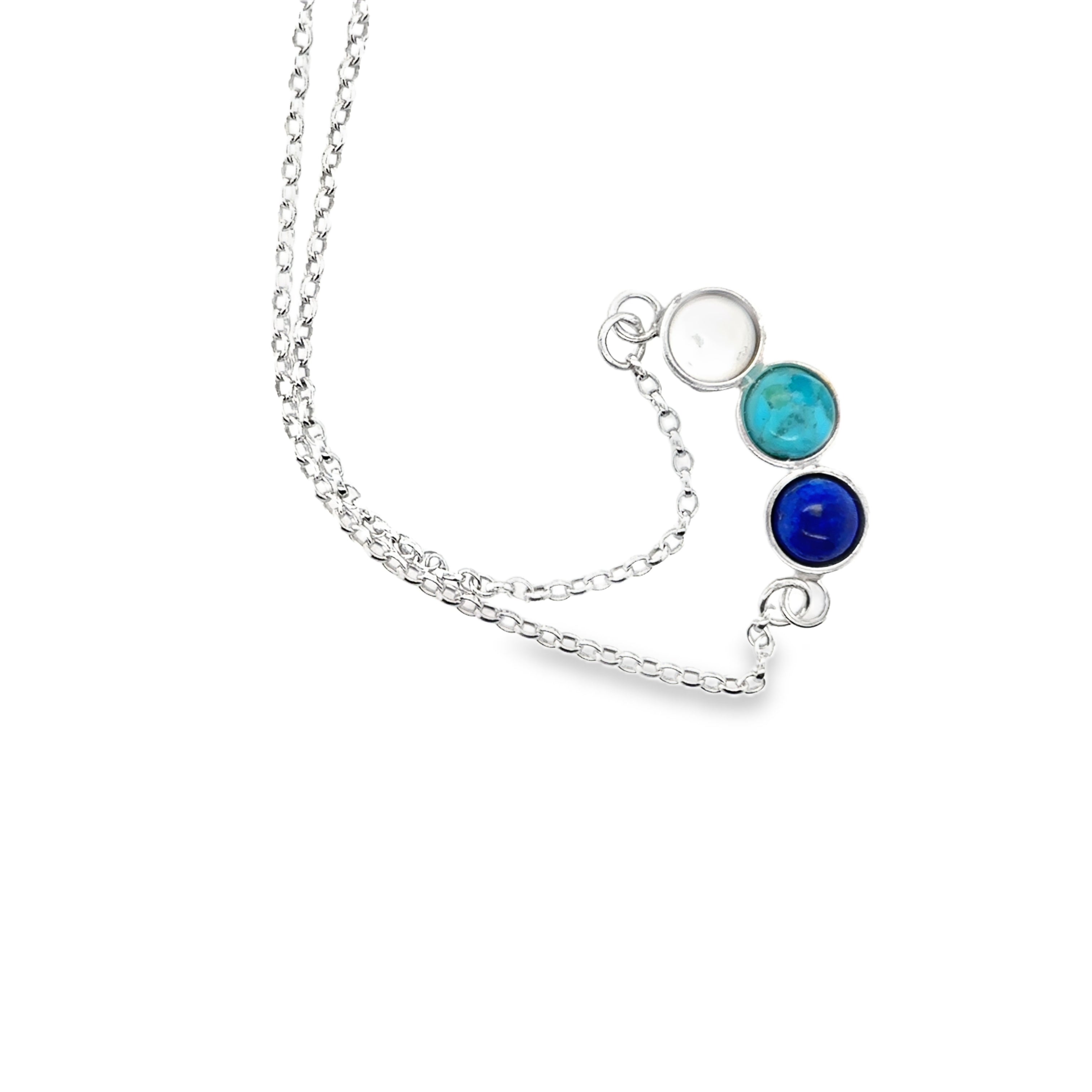 Lapis lazuli, turquoise and mother of pearl in Sterling Silver Necklace