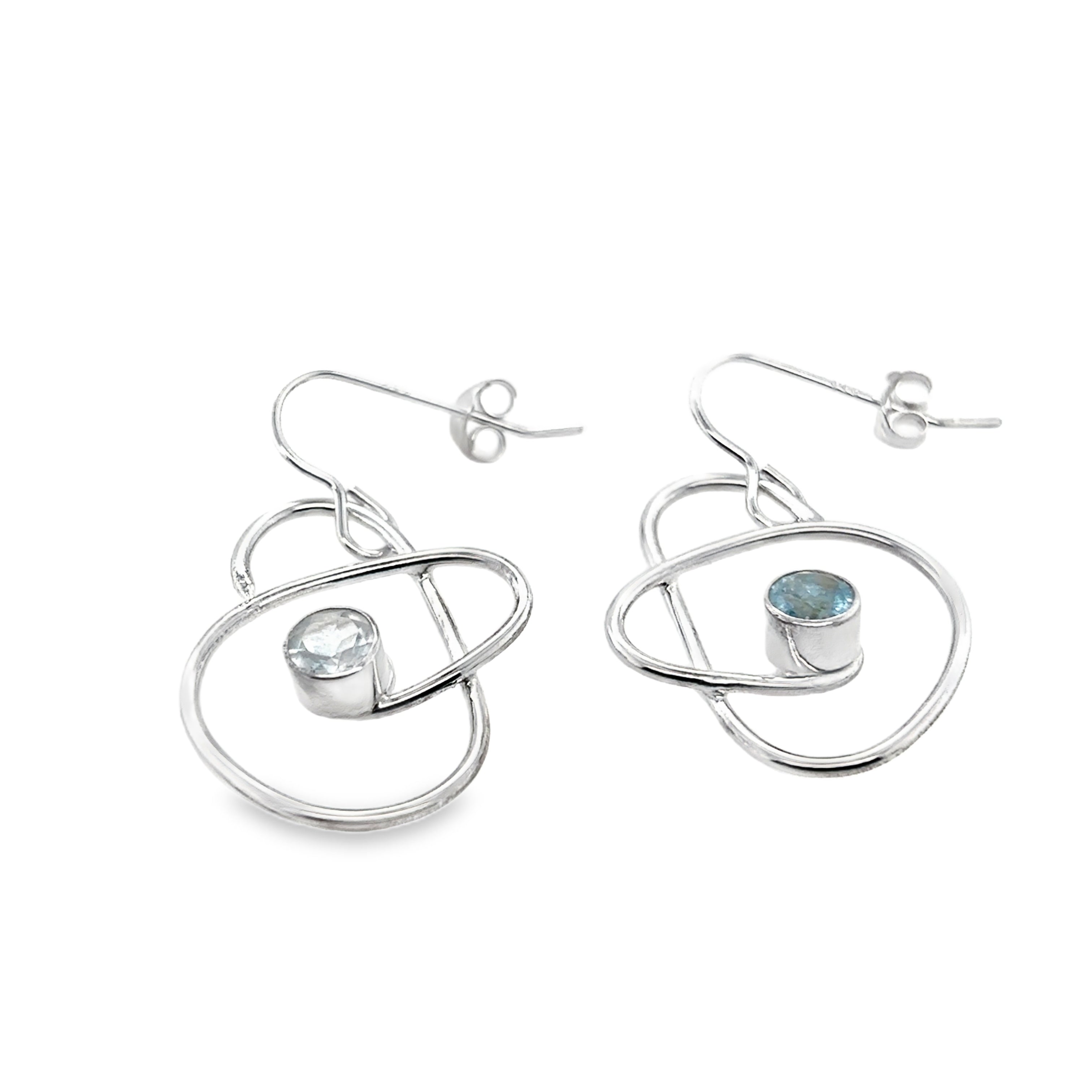 Aqua marine stone silver hook wires Earrings