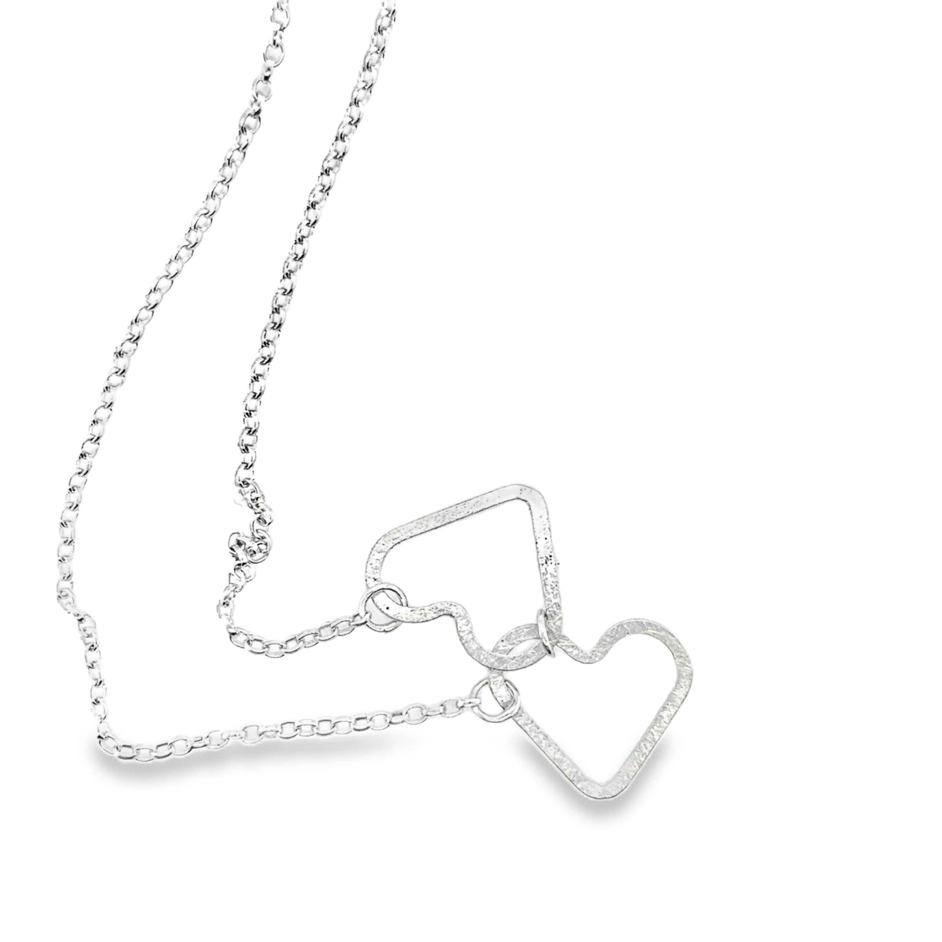 Two linked flat silver heart Necklace
