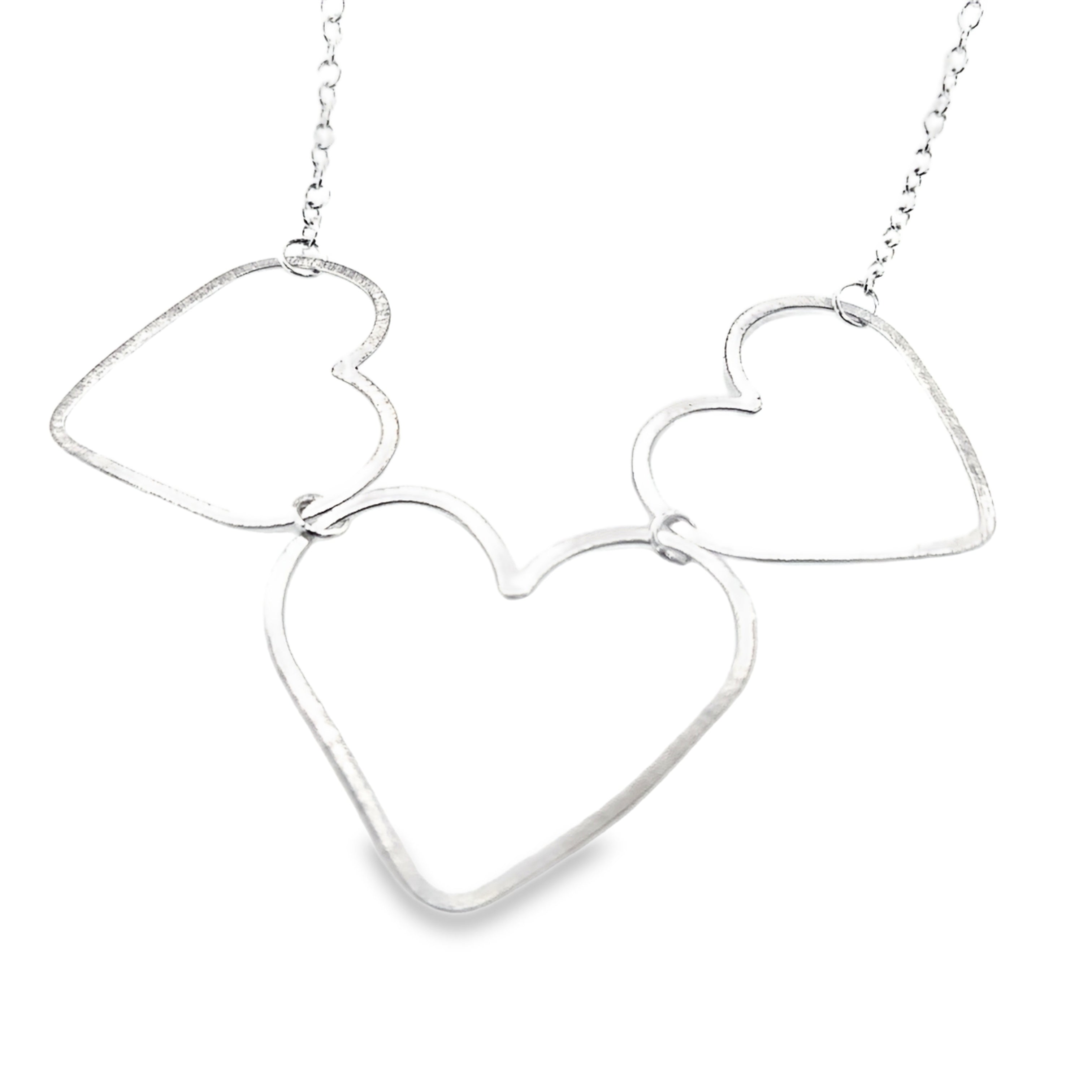 Three linked flat silver heart Necklace