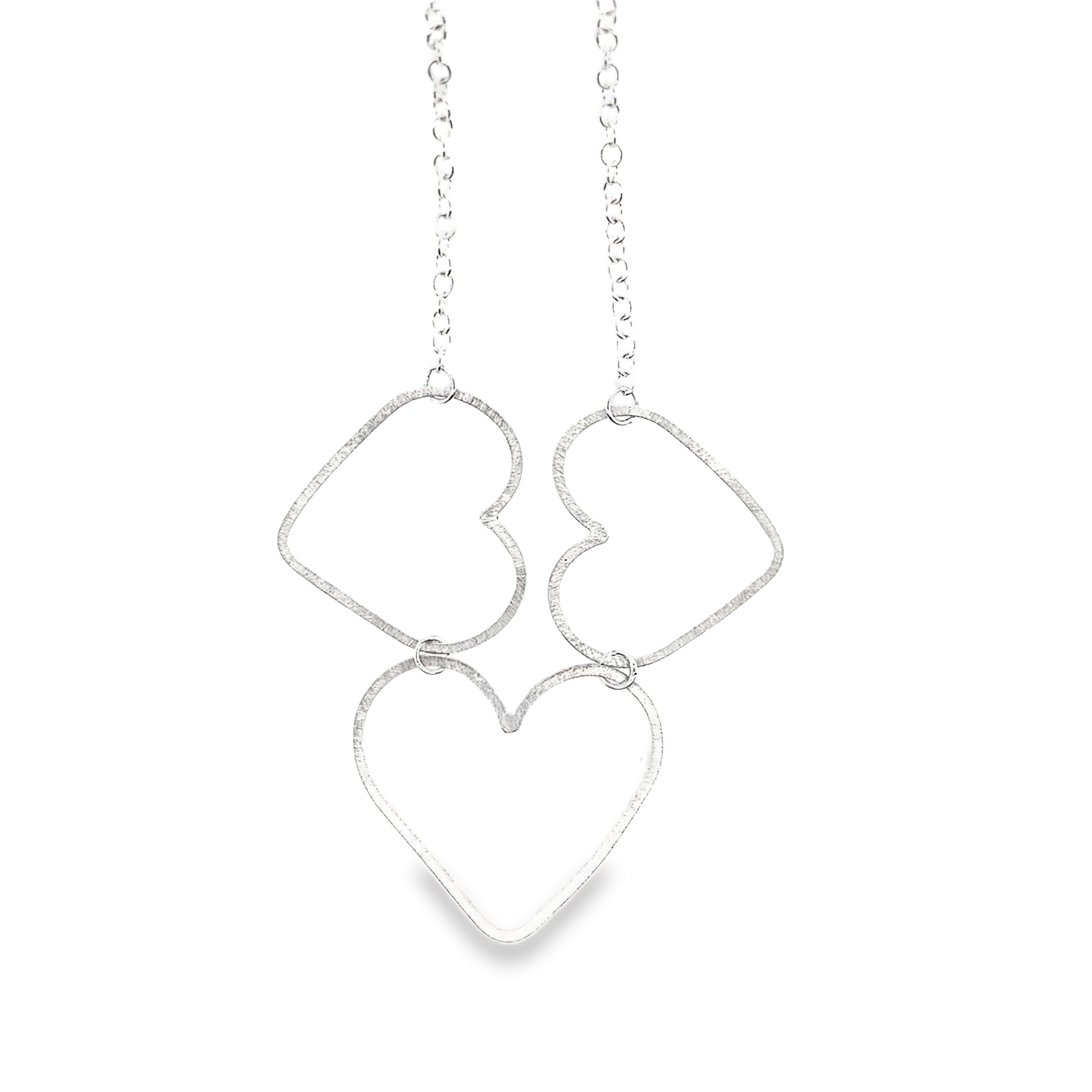 Three linked flat silver heart Necklace