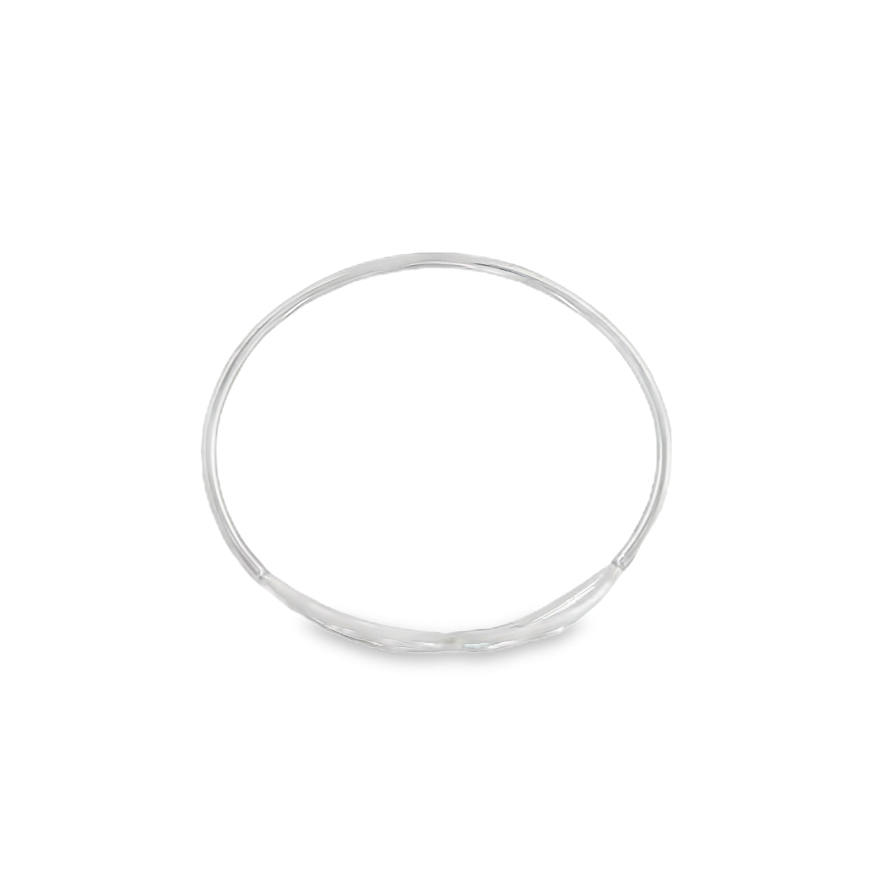 Polished silver oval bangle with two hammered heart