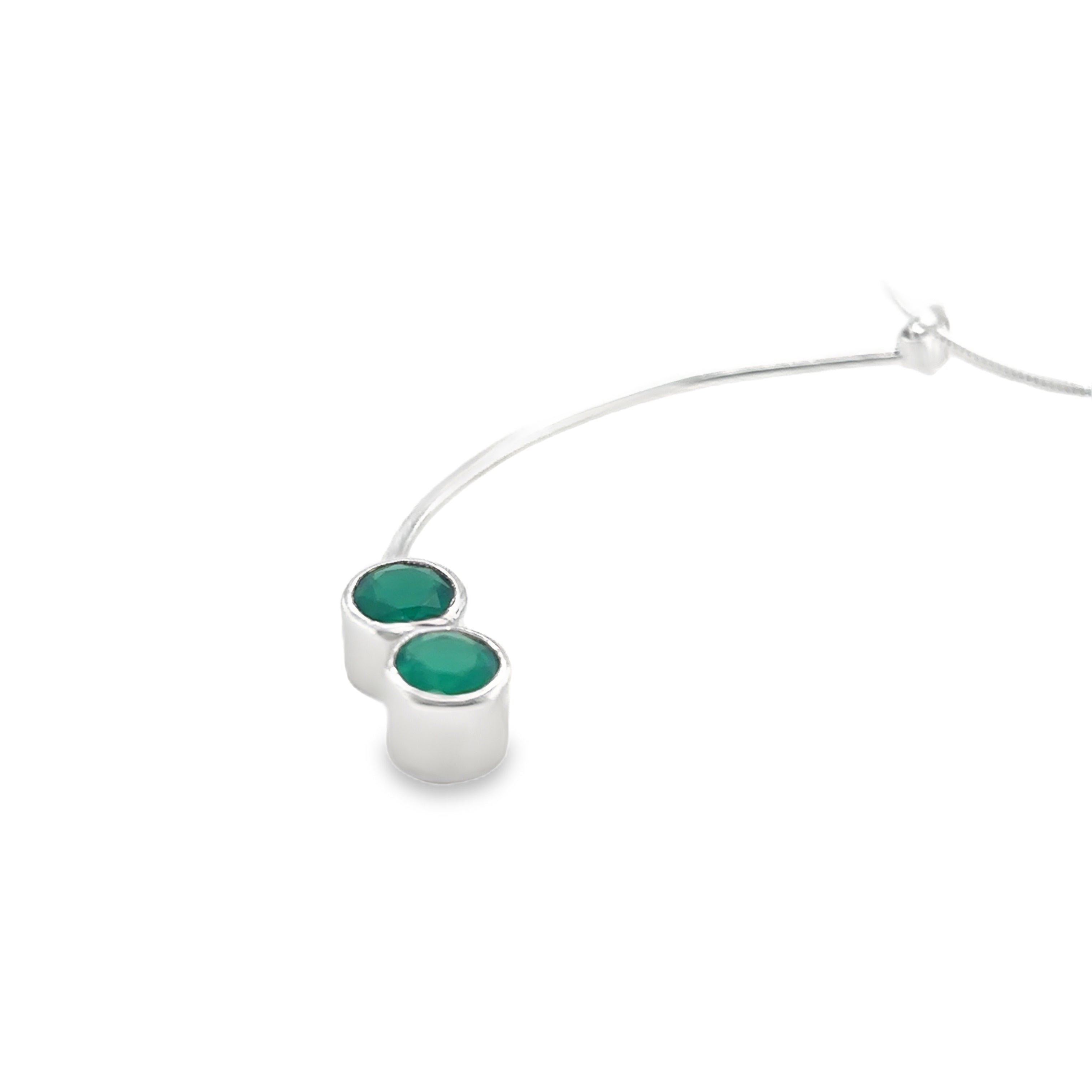 Silver stick necklace with two green onyx stones