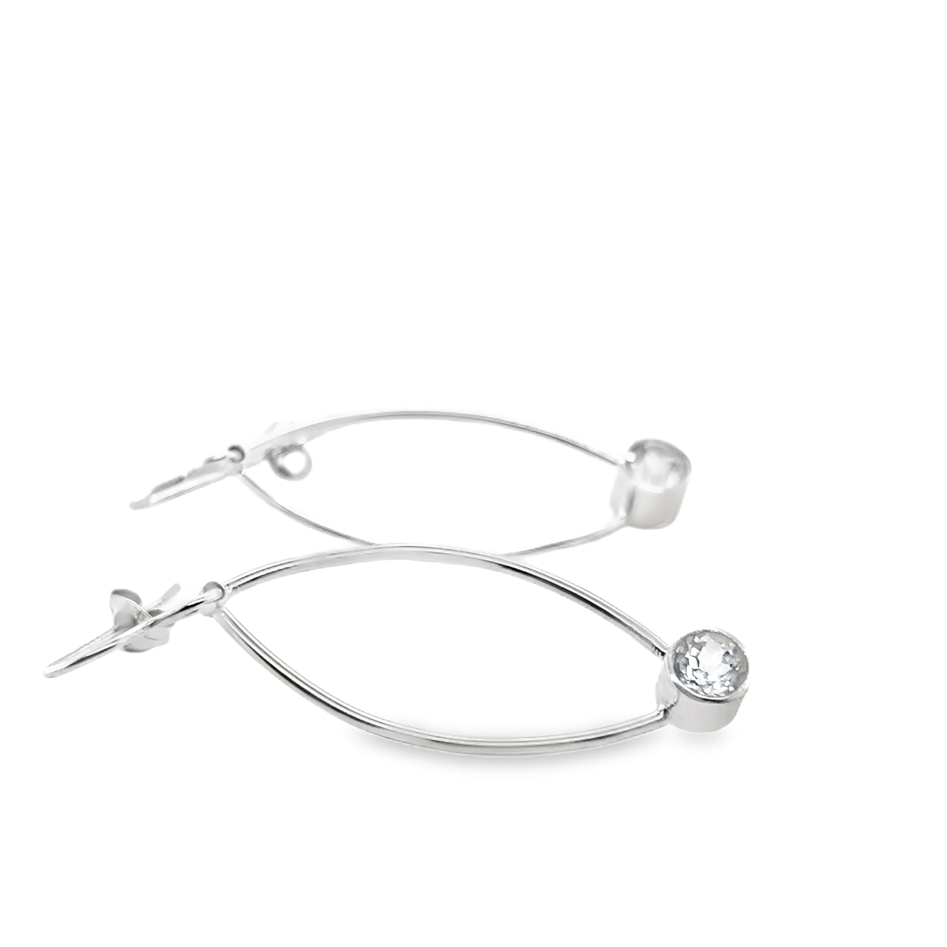 White topaz stone silver wrap drop earrings