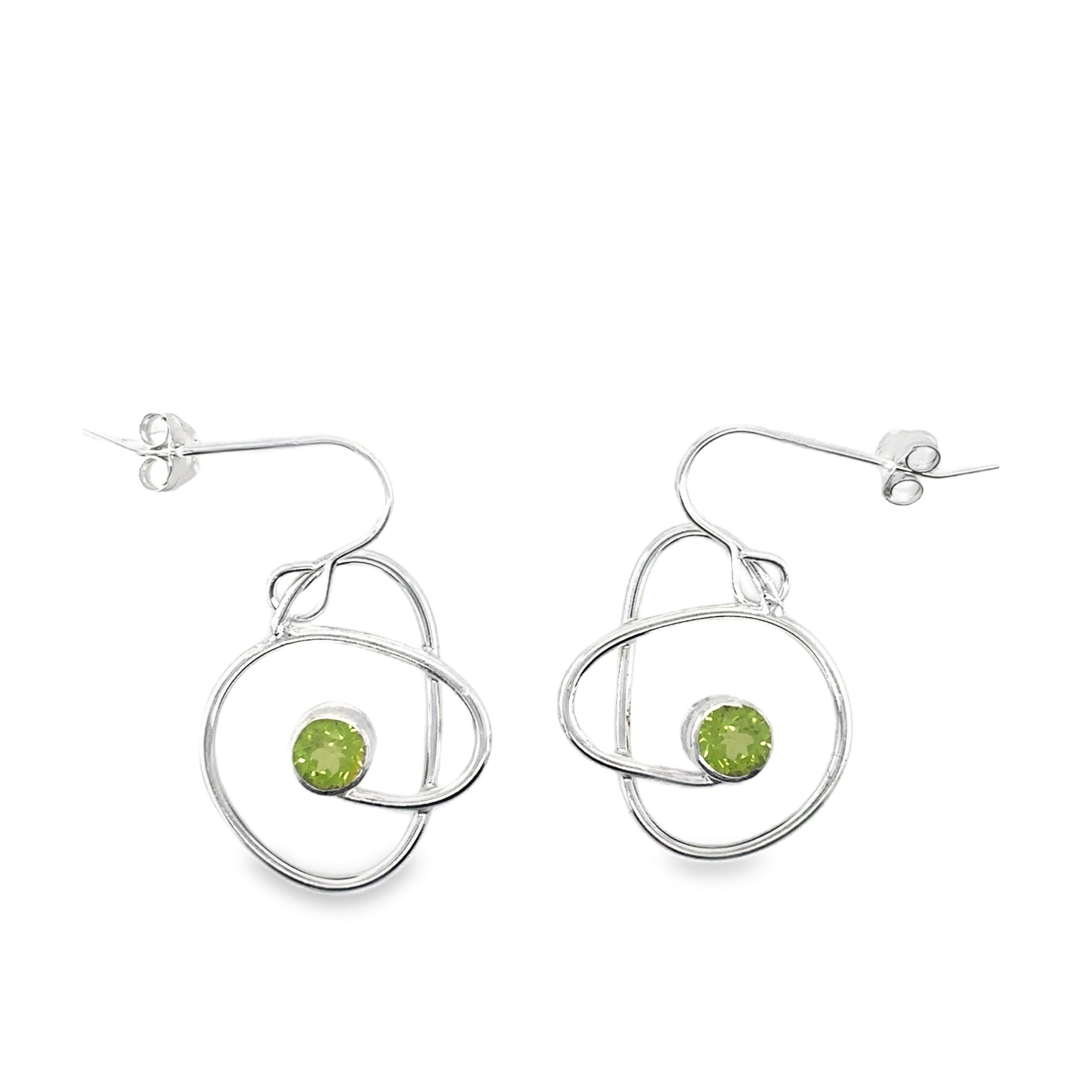 Peridot garnet stones set on medium silver wrap drop earrings