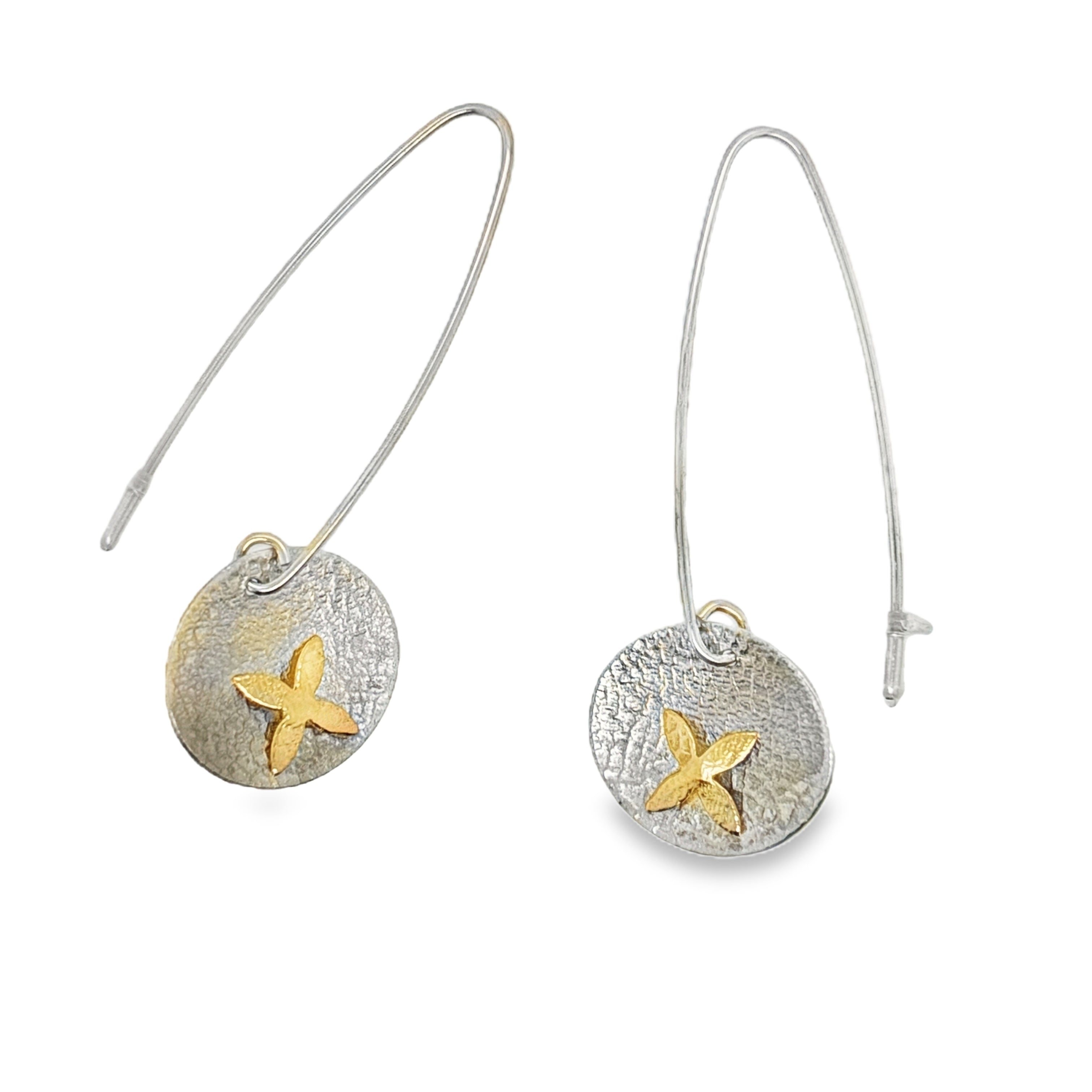 Silver oval with 14ct gold filled petals earrings