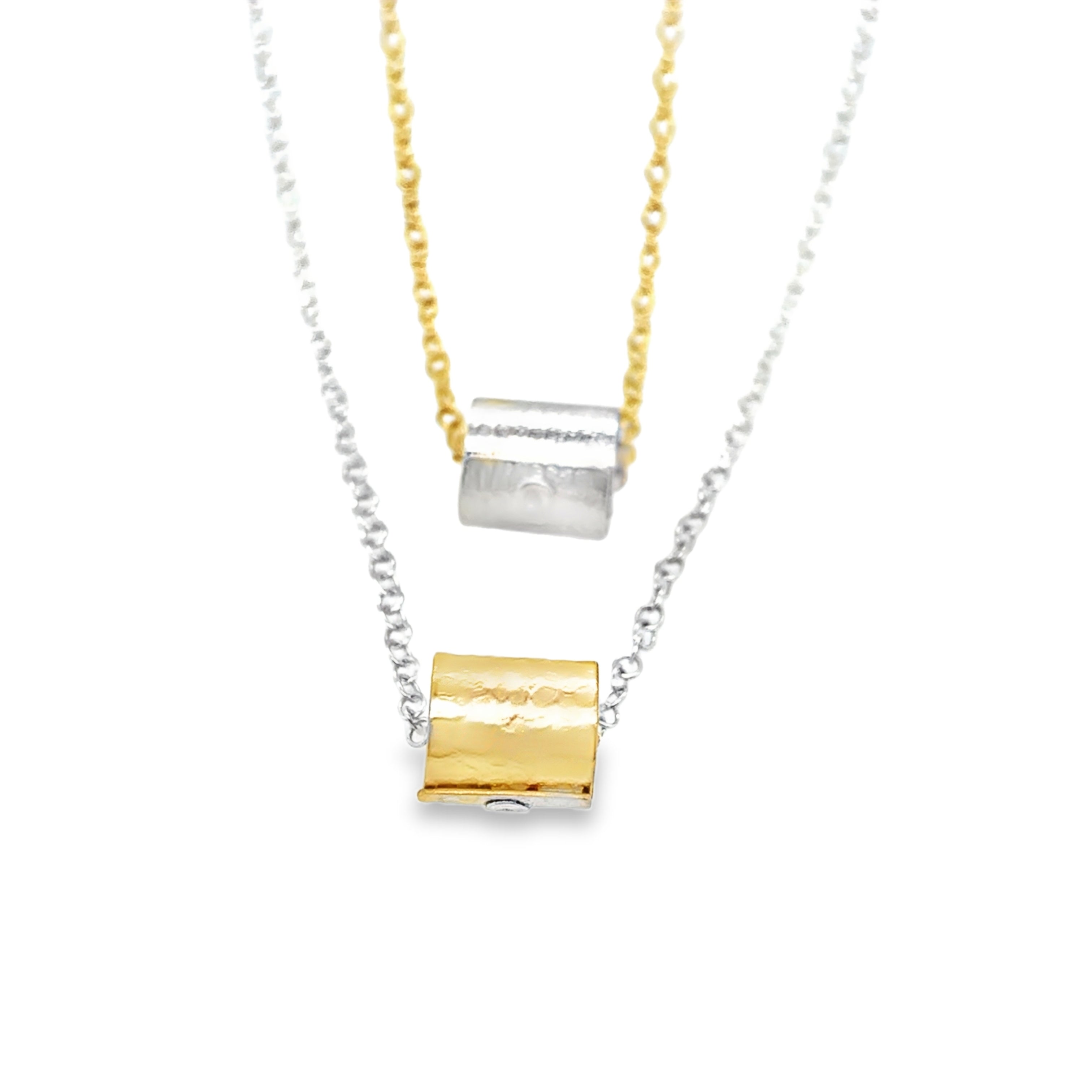 Silver & 14ct gold filled double chain with 2 scrolls