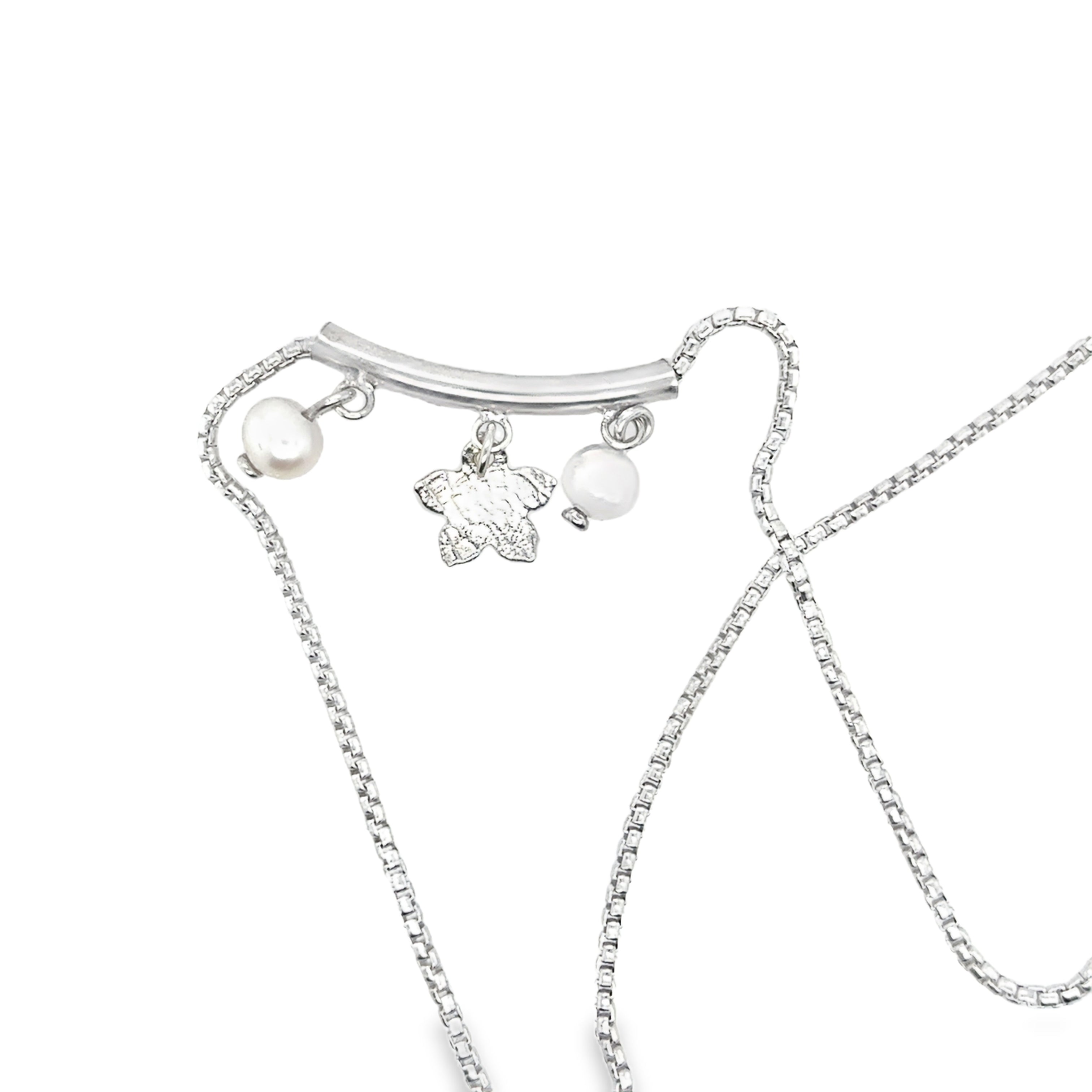 Silver pendant with 2 white freshwater pearls and 5 petal