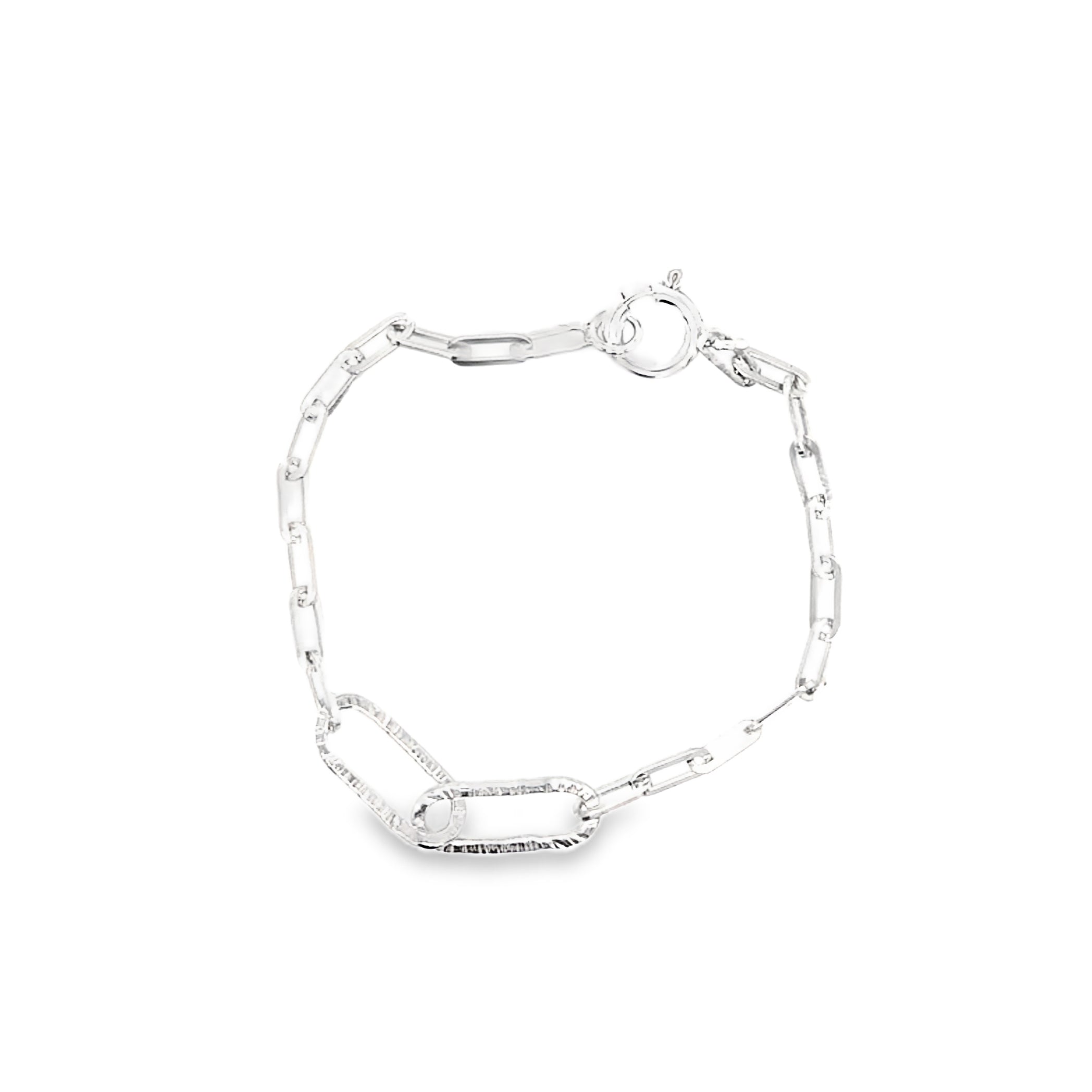 Textured paper link silver bracelet